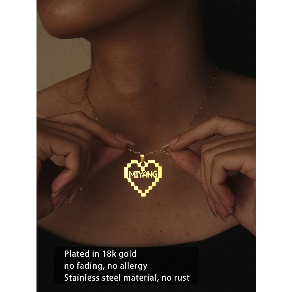 customized elegant luxurious minimalistic gold digital heart shaped nameplate necklace birthday personalized anniversary gifts custom jewelry commemorative family lovers parties travels pairing mothers day wedding season world cup-定造集