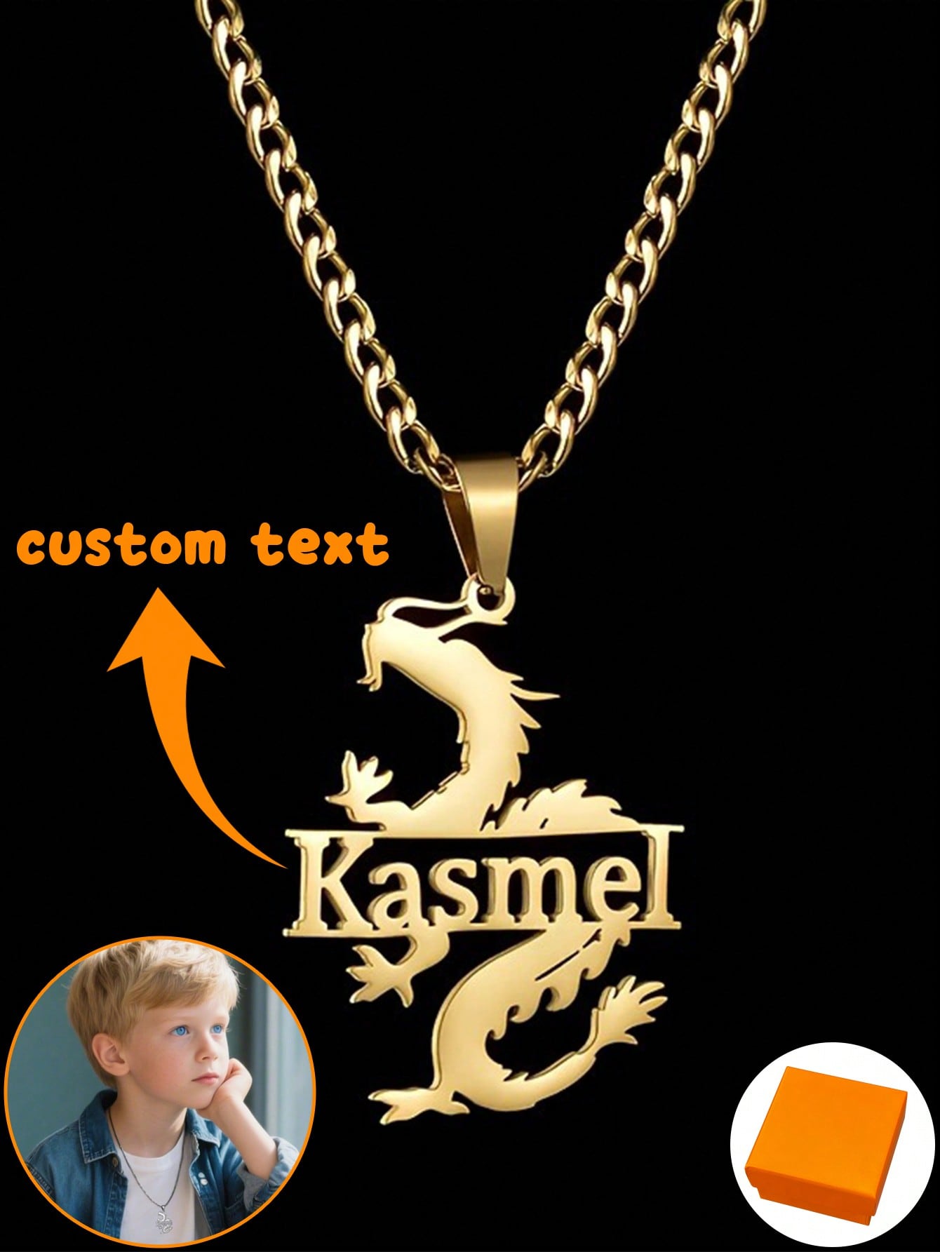 Custom Men's Dragon Pendant Necklace, Hip Hop Punk Style Stainless Steel Daily Jewelry Gift