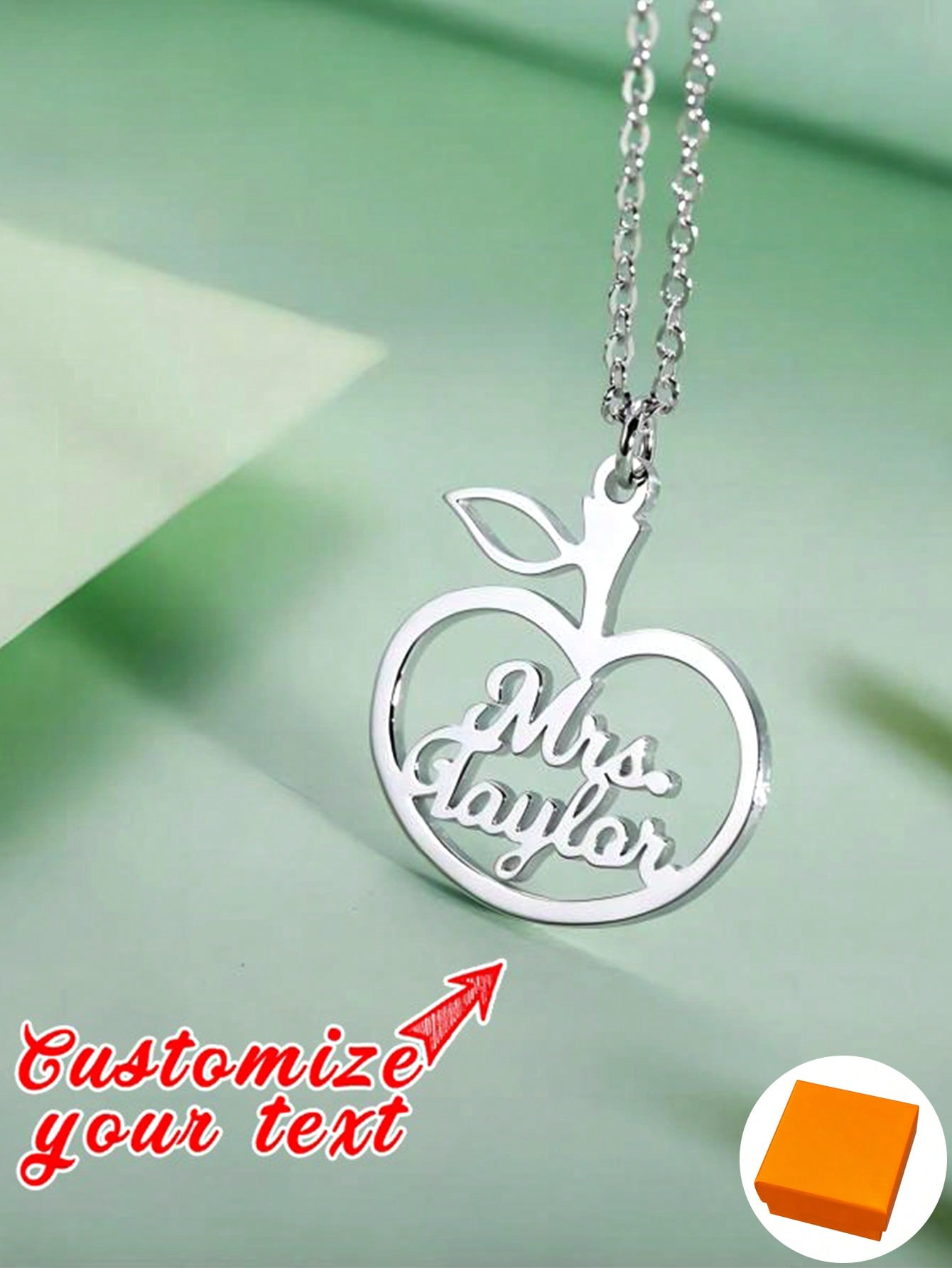 Custom Apple Shaped Name Necklace, Stainless Steel Ideal for Bridesmaid Valentine Birthday Gift