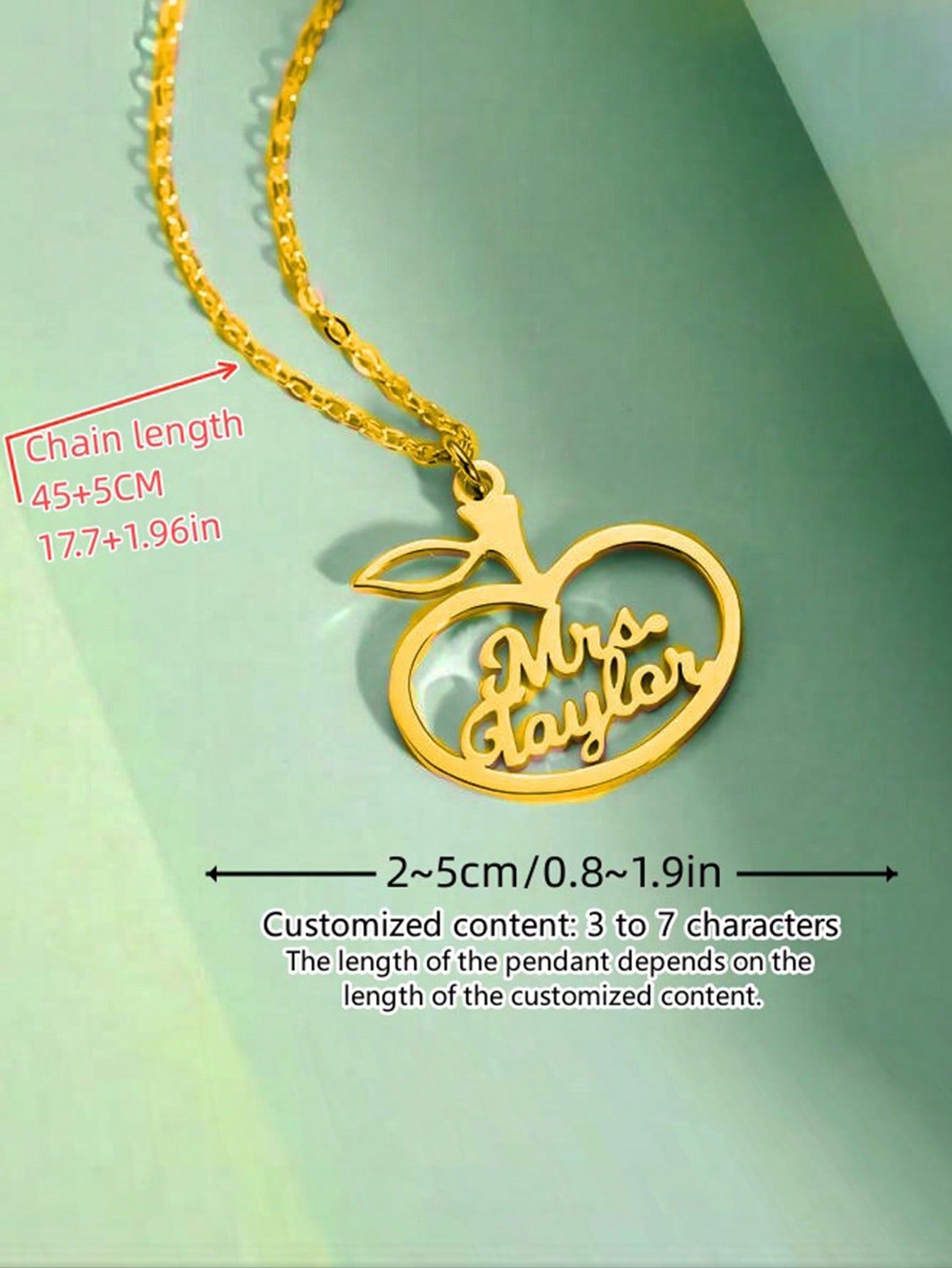 Custom Apple Shaped Name Necklace, Stainless Steel Ideal for Bridesmaid Valentine Birthday Gift