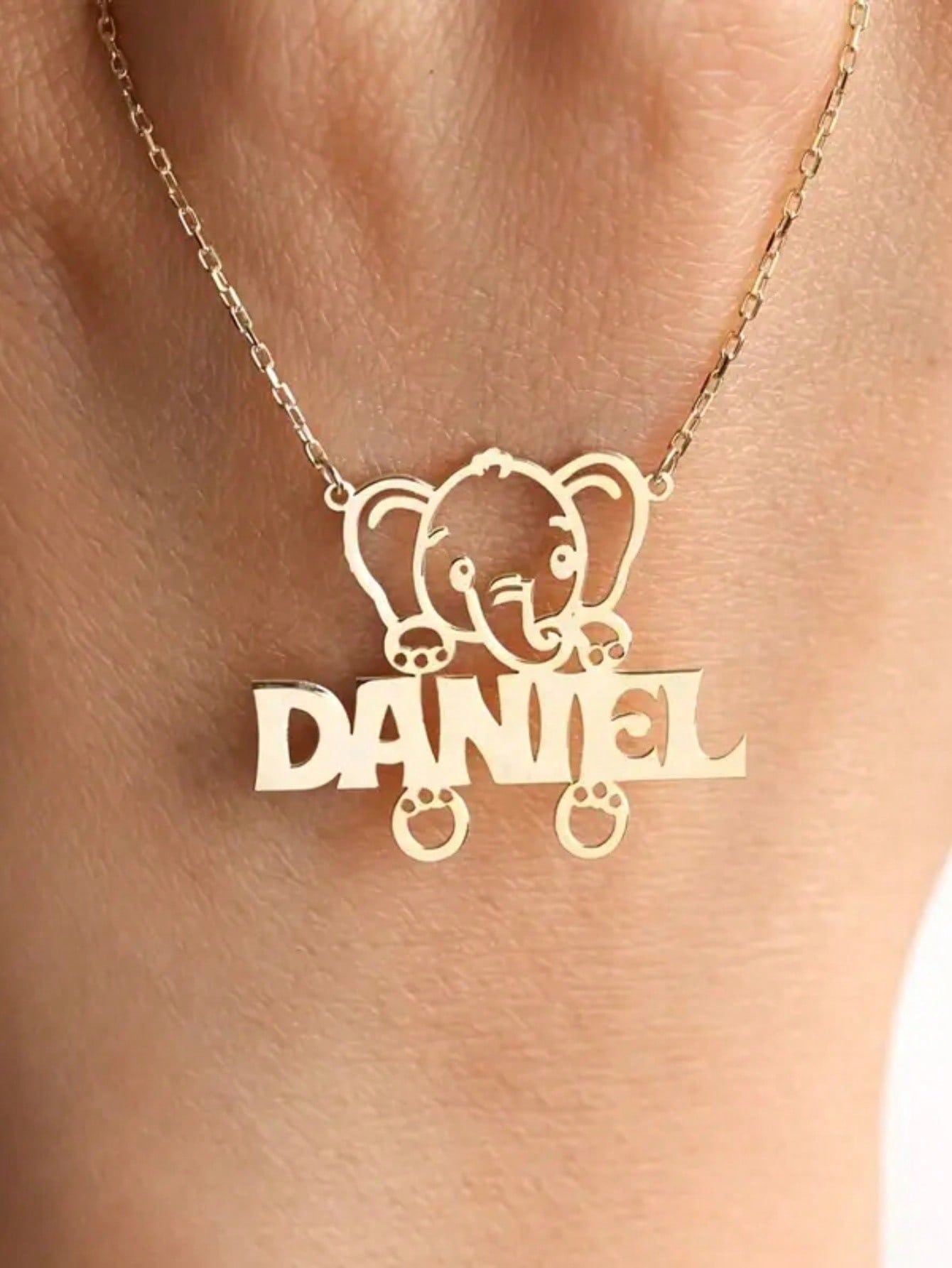 Cute Elephant Custom Name Necklace, Gold Stainless Steel Animal Pendant Jewelry for Girls