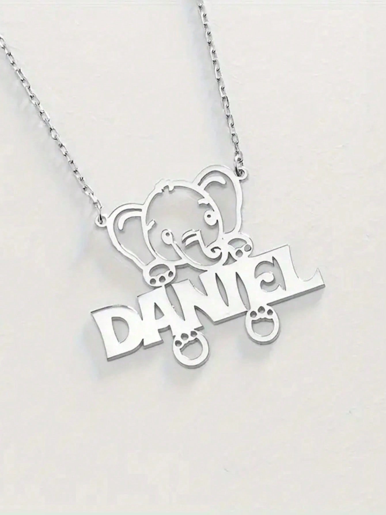 Cute Elephant Custom Name Necklace, Gold Stainless Steel Animal Pendant Jewelry for Girls