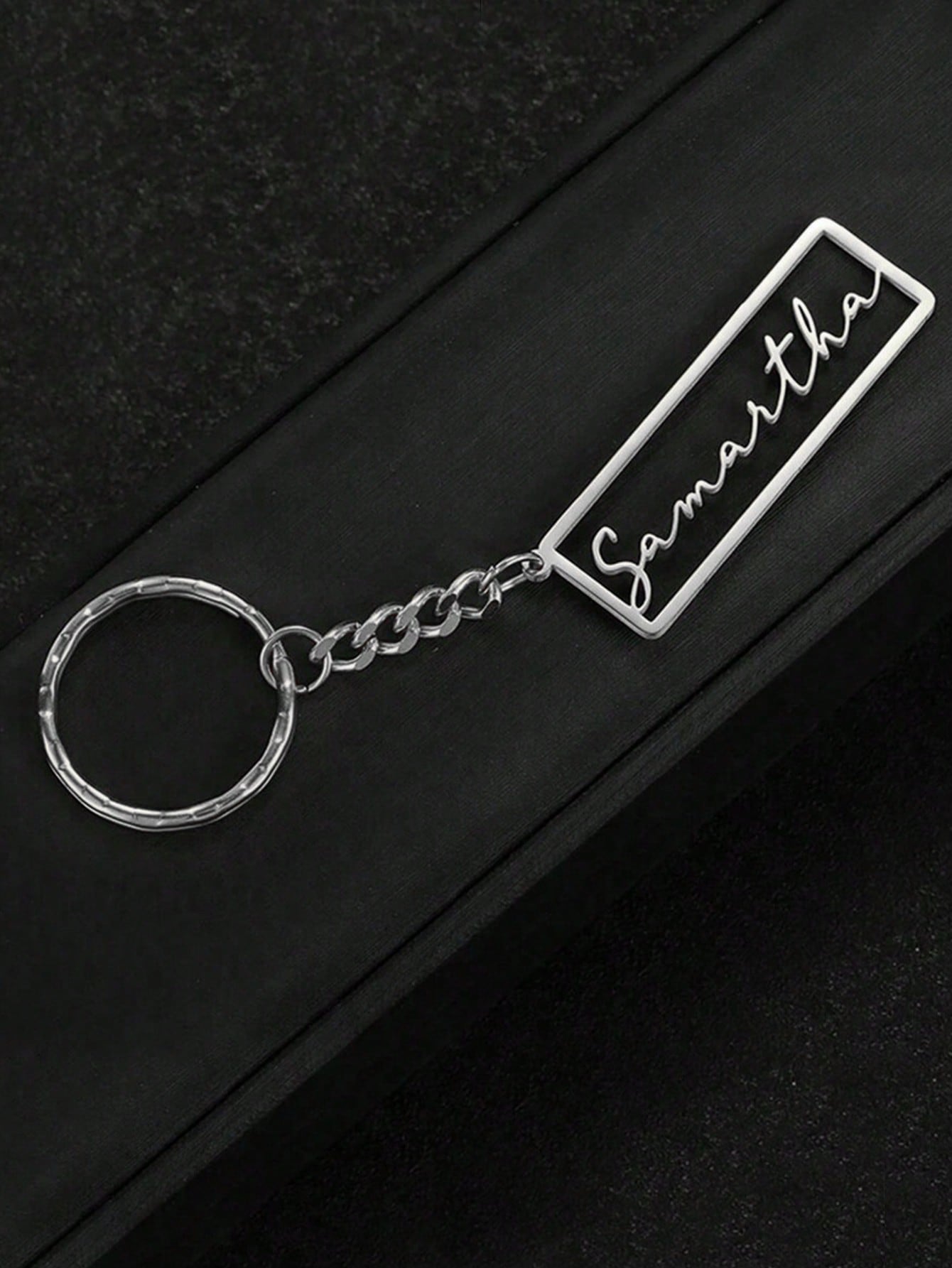 Custom Name Keychain, Personalized Stainless Steel Square Pendant Unisex Key Ring Gift