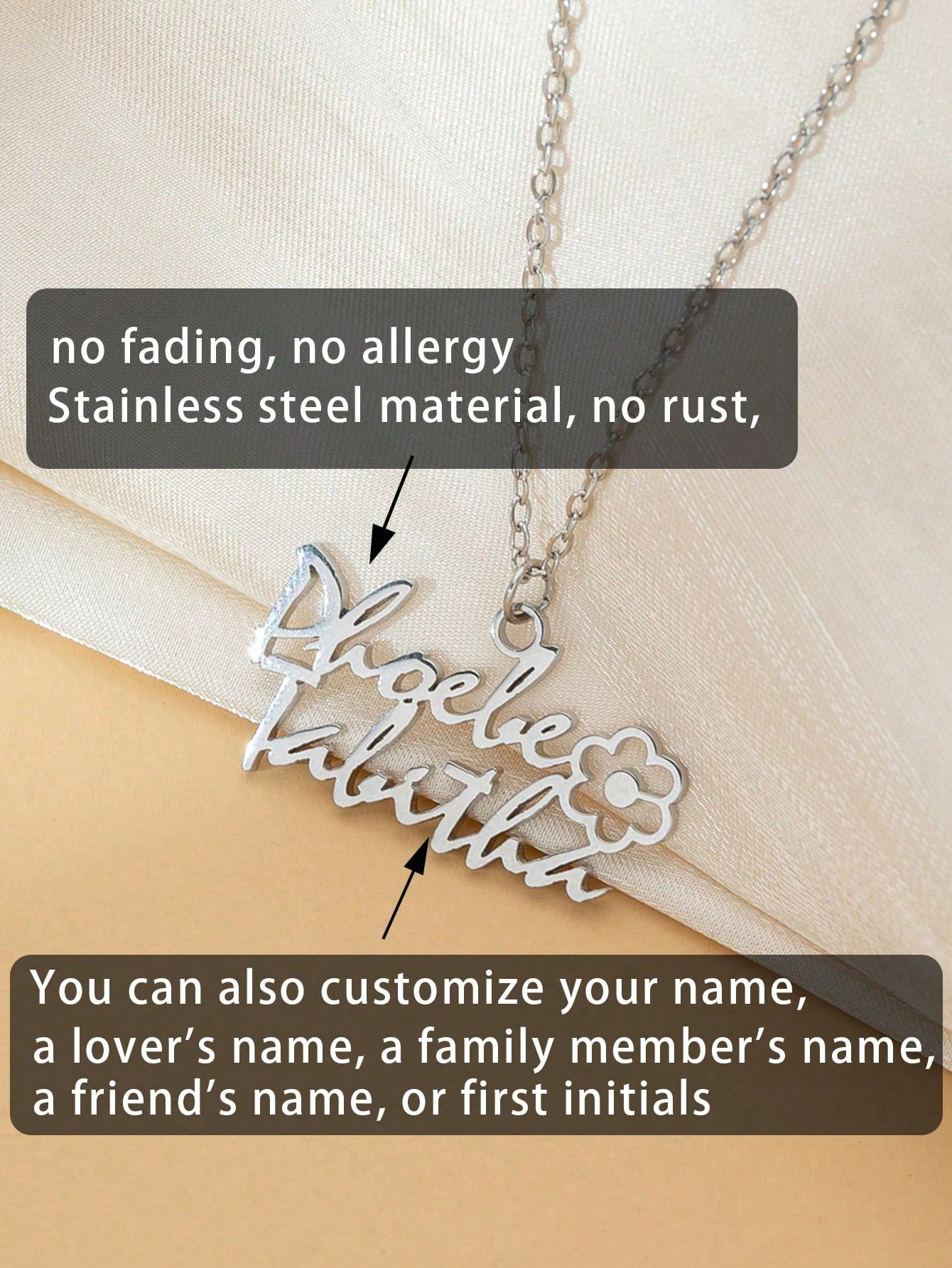Custom 2Pcs Floral Nameplate Couple Necklace Gold Cursive Stainless Steel Jewelry
