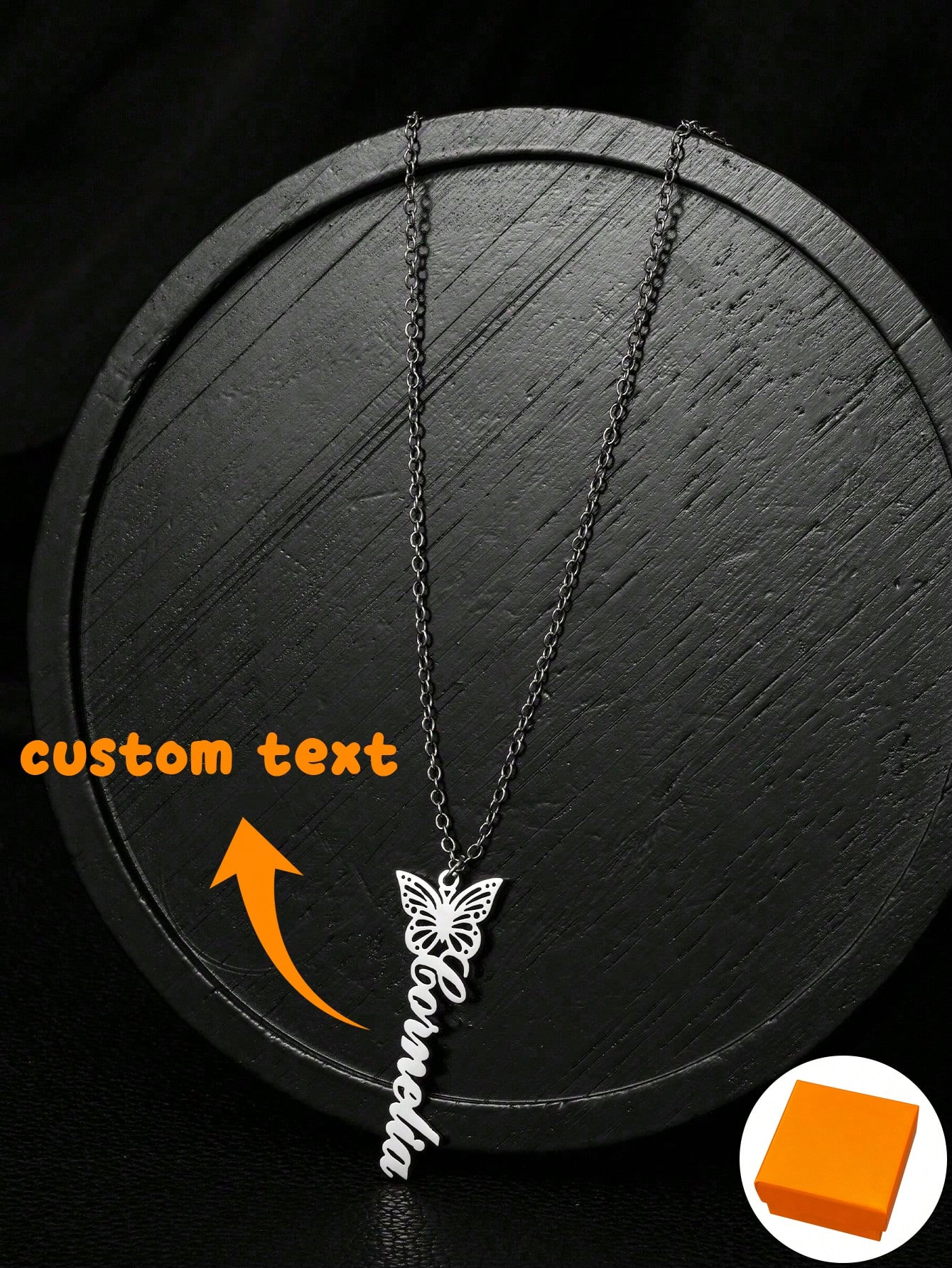 Elegant Luxury Gold Butterfly Personalized Custom Engraved Name Necklace