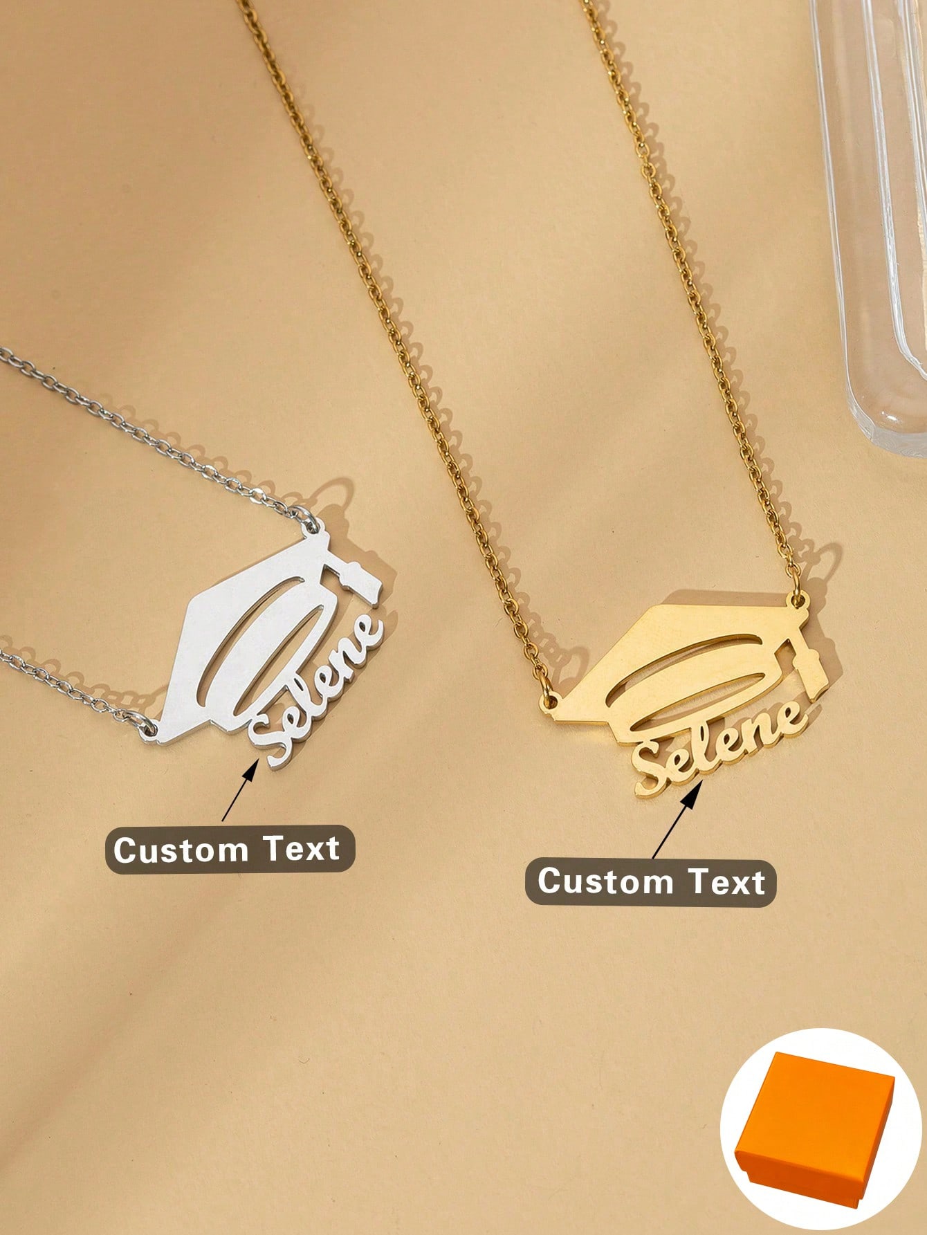 Personalized Gold Plated Stainless Steel Graduation Cap Custom Name Necklace