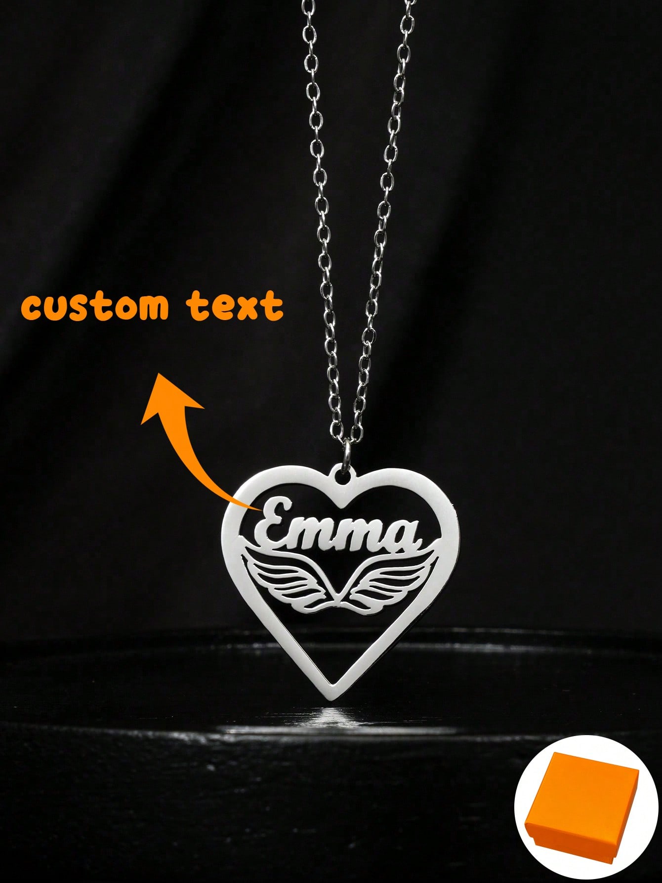 Luxury Gold Heart Angel Wing Personalized Custom Name Necklace for Women 