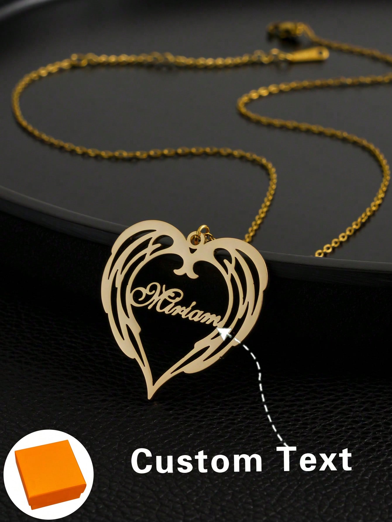 Stylish Minimalist Angel Wing Heart Personalized Letter Pendant Necklace