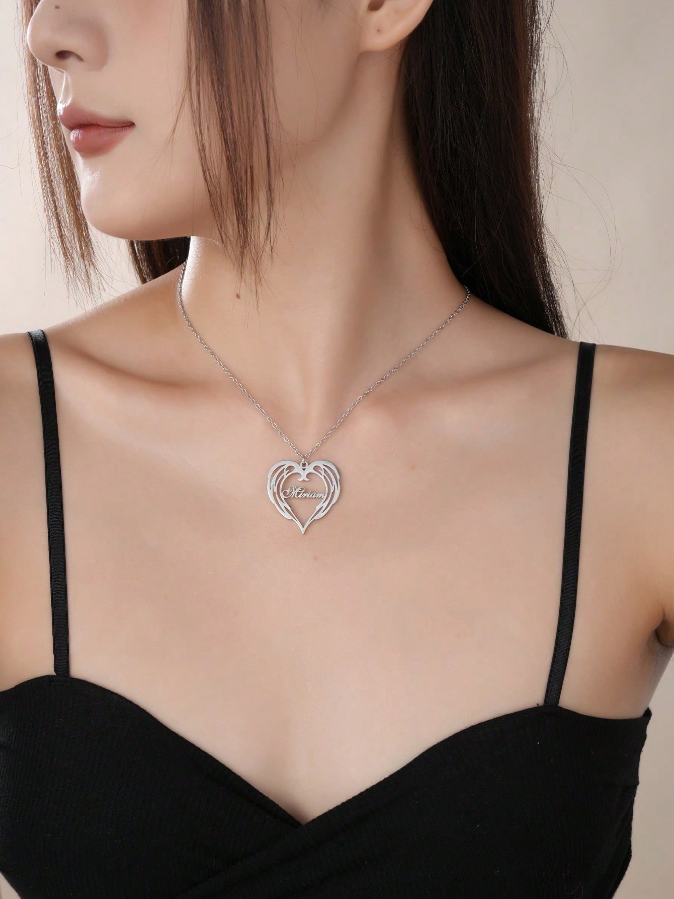 Stylish Minimalist Angel Wing Heart Personalized Letter Pendant Necklace