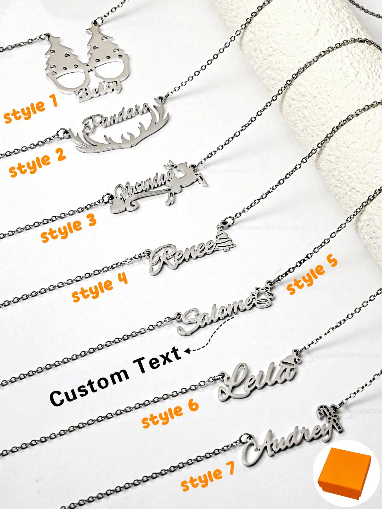 Personalized Christmas Necklace, Engravable Santa Hat Christmas Tree Stainless Steel Pendant