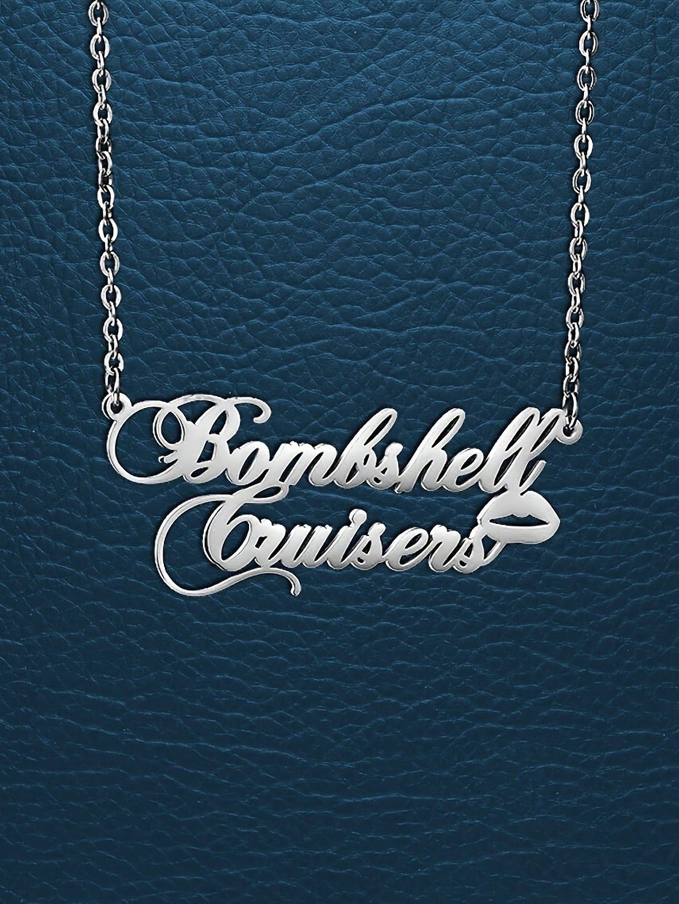 Unique Couple Name Pendant Necklace, 18K Gold Plated Sexy Lip Stainless Steel Jewelry