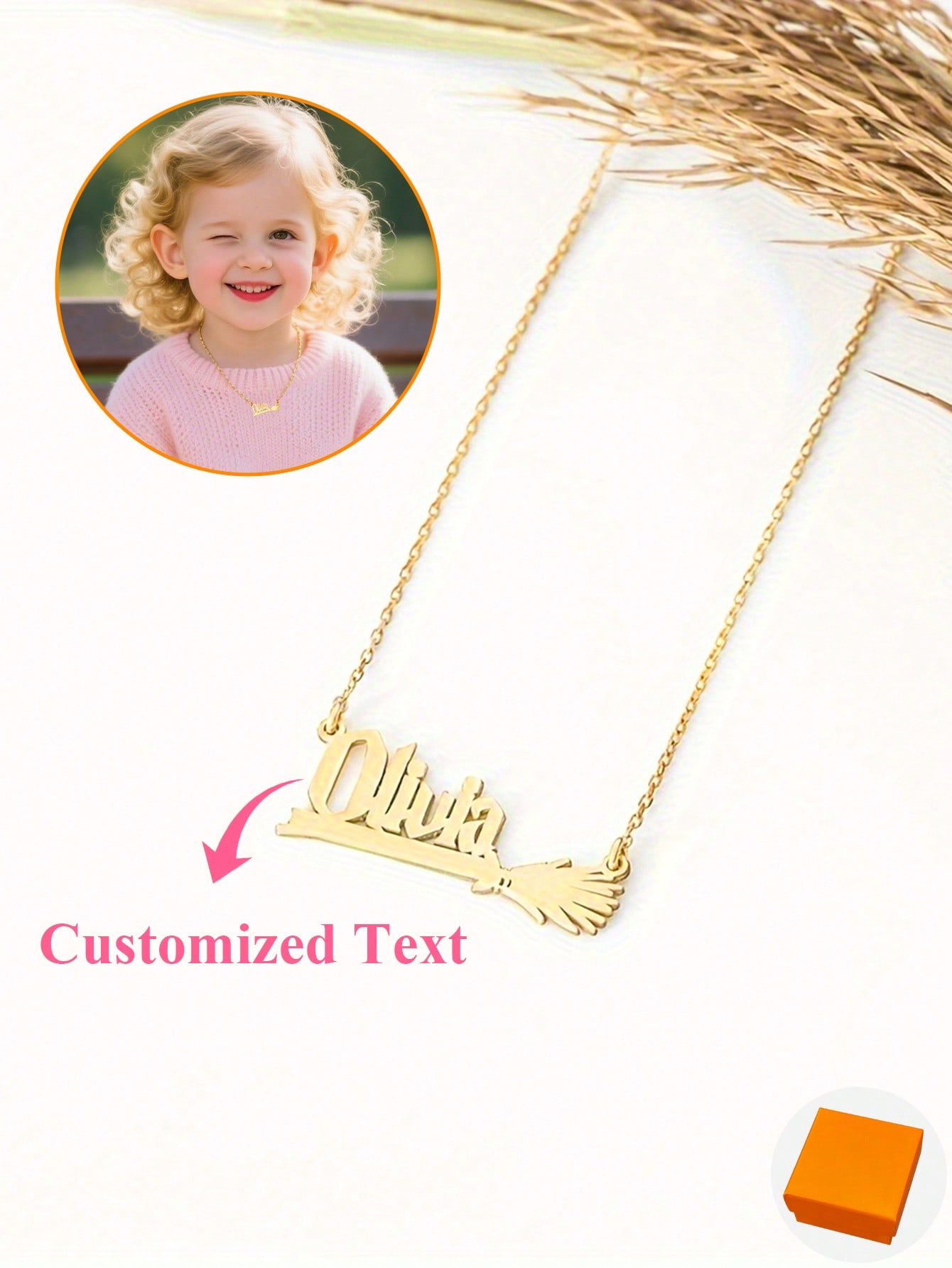 Custom Wizard Name Necklace, Magic Broom Pendant Jewelry Halloween Birthday Gift