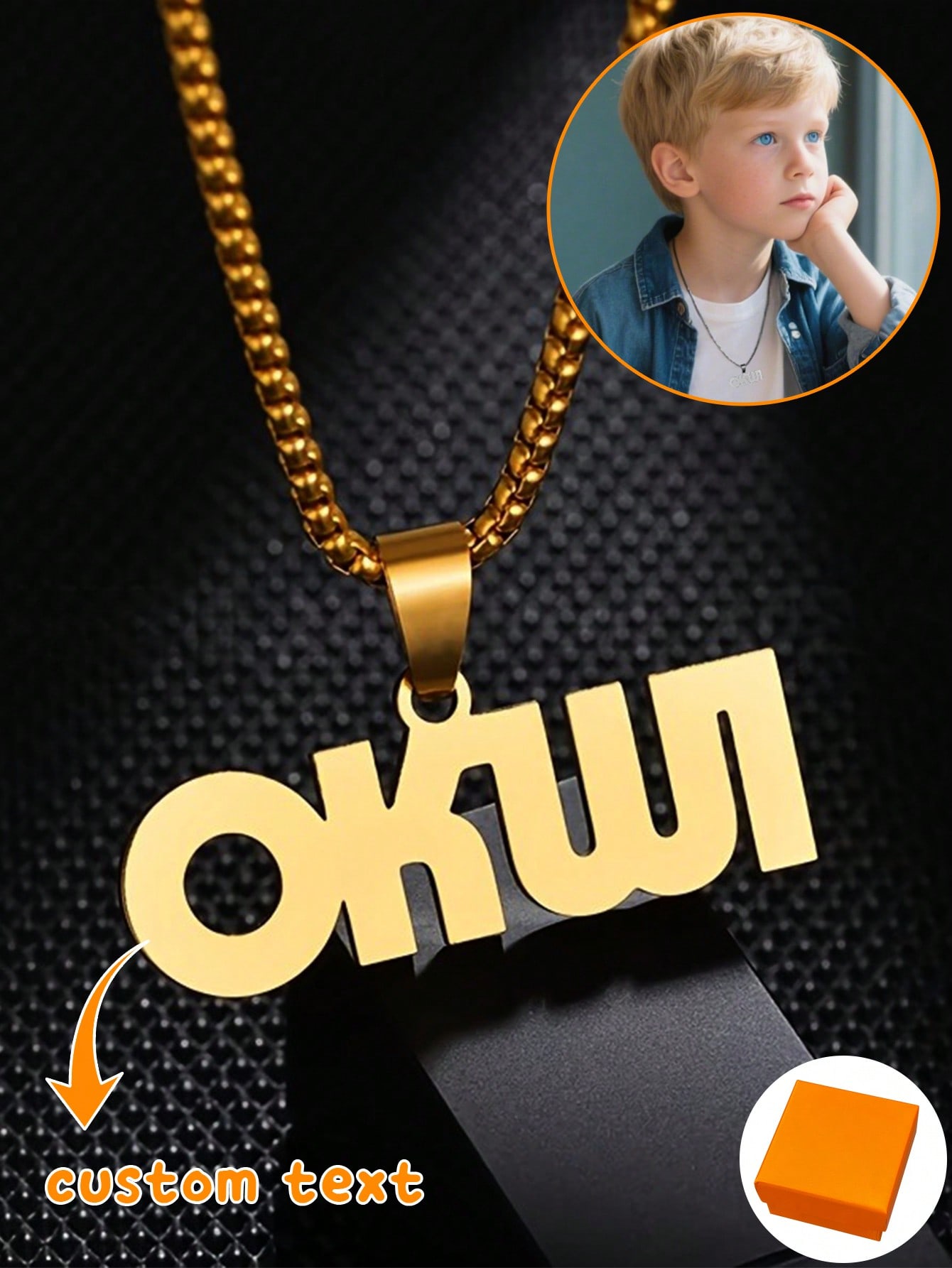 Custom Bead Chain Name Necklace, Detachable Stainless Steel Thick Name Tag Pendant