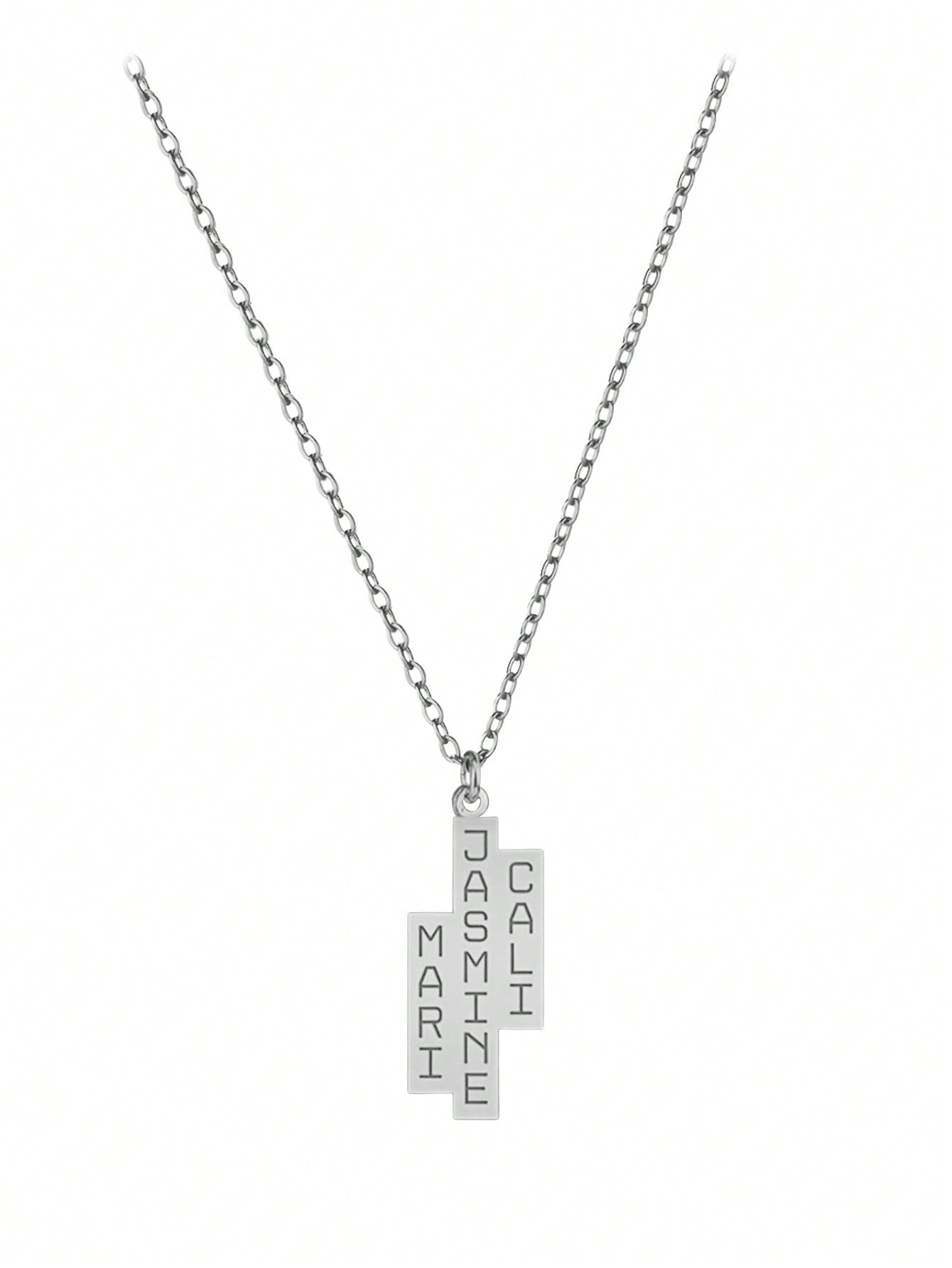 Personalized Stainless Steel Rectangular Name Necklace Custom Engraved Pendant for Women