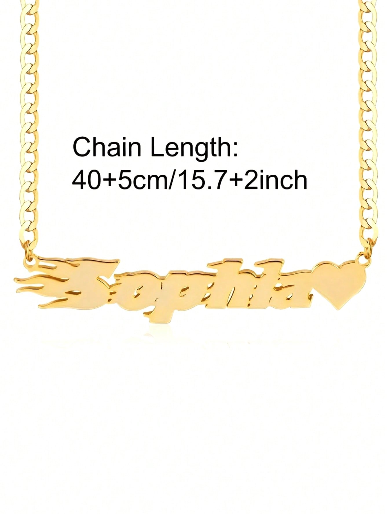Custom 4MM Cuban Chain Heart Name Necklace Stainless Steel Flame Name Tag Pendant