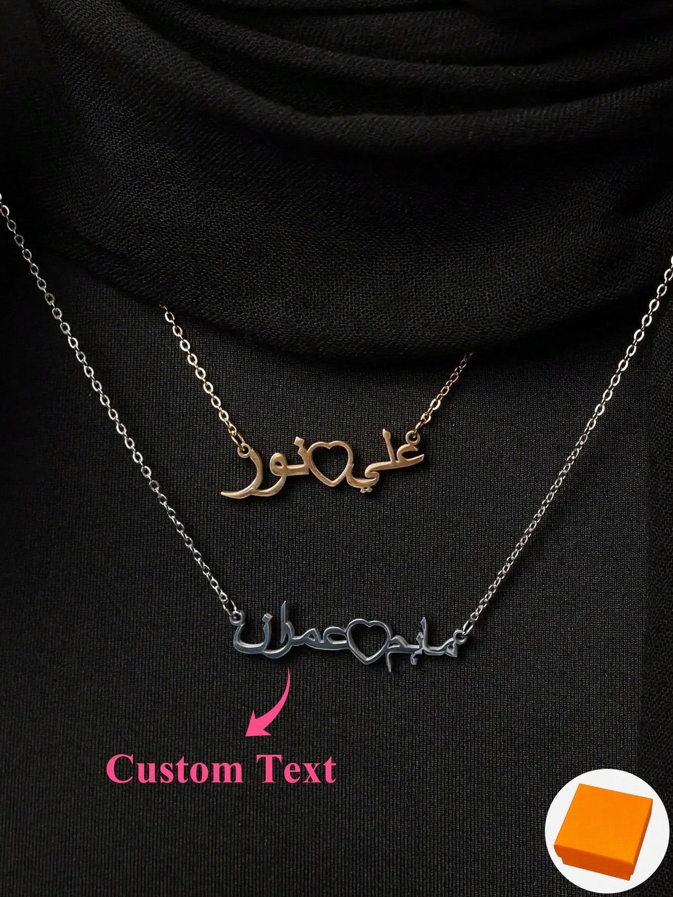 Custom Arabic Name Necklace, Engraved Heart Pendant Stainless Steel Ethnic Jewelry for Couple