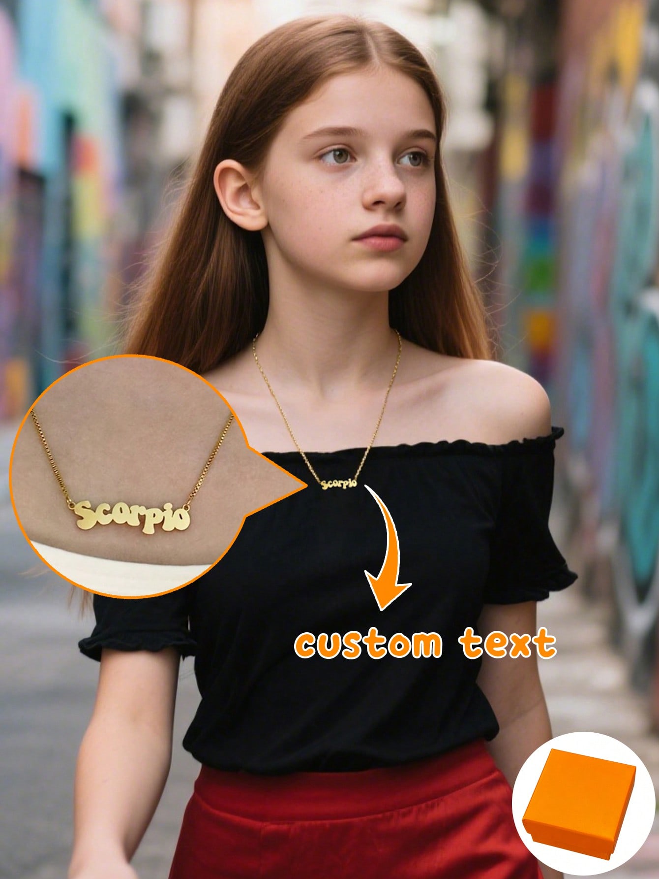 Personalized Scorpio Name Necklace, Gold Stainless Steel Bubble Letter Pendant for Women