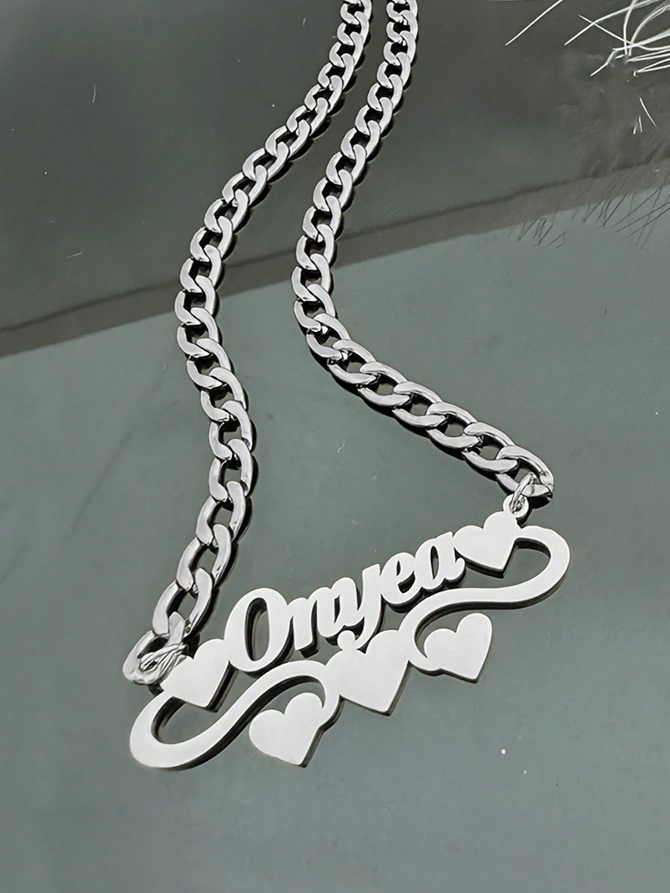 Custom 4mm Cuban Link Necklace Personalized Name Heart Tassel 304 Stainless Steel Pendant