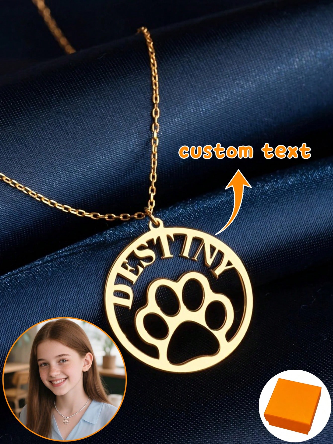 Custom Dog Paw Name Necklace, Round Cartoon Paw Stainless Steel Pendant for Women