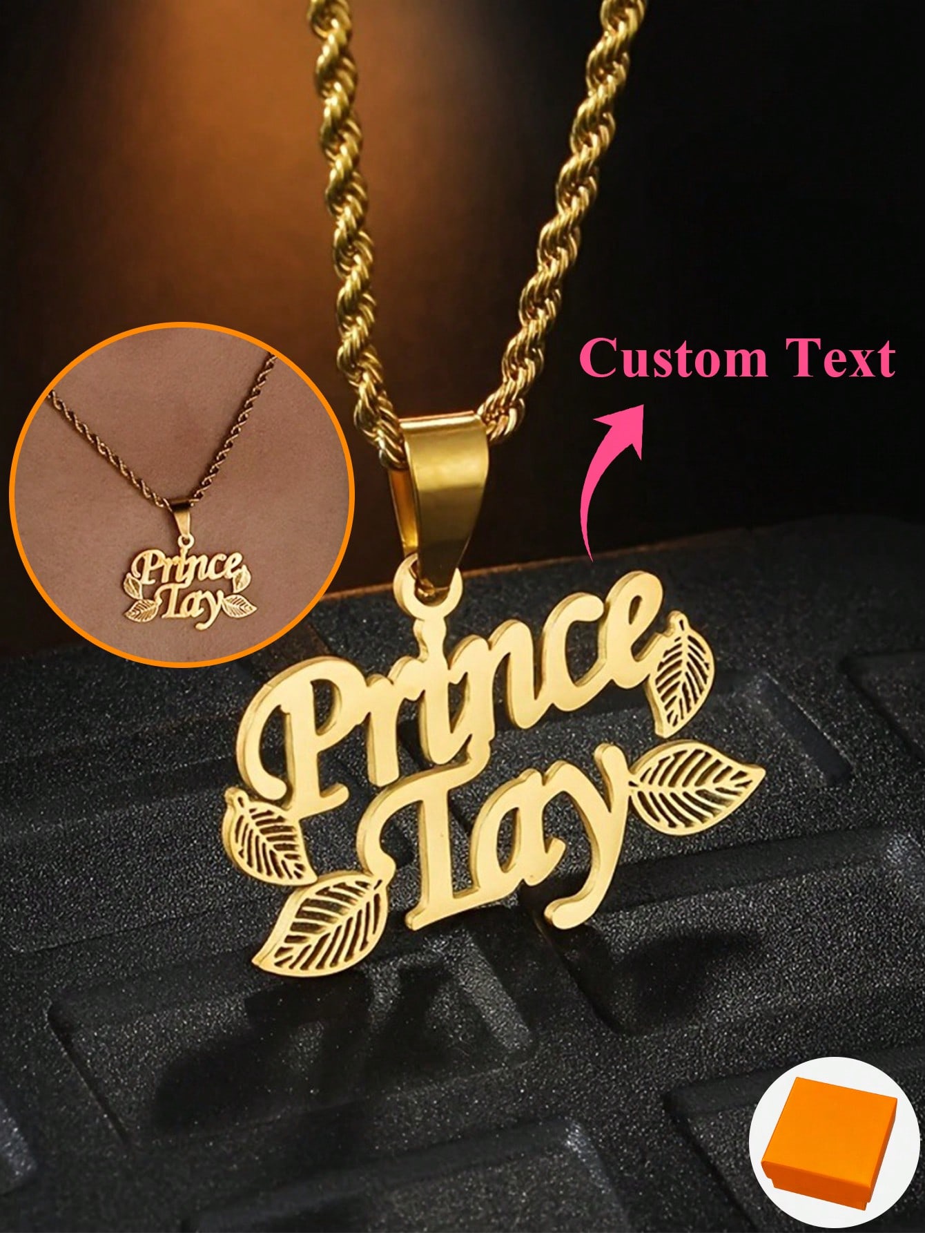 Custom Rope Chain Couple Name Necklace Stainless Steel Leaf Name Tag Pendant Jewelry