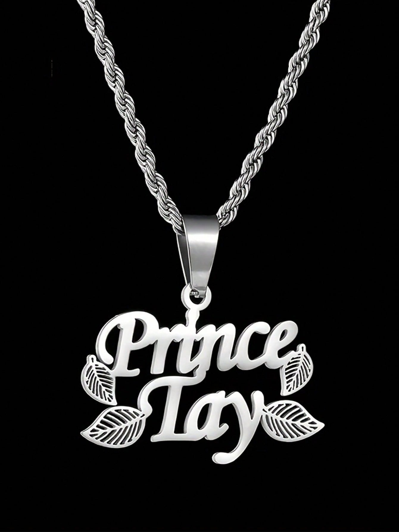 Custom Rope Chain Couple Name Necklace Stainless Steel Leaf Name Tag Pendant Jewelry