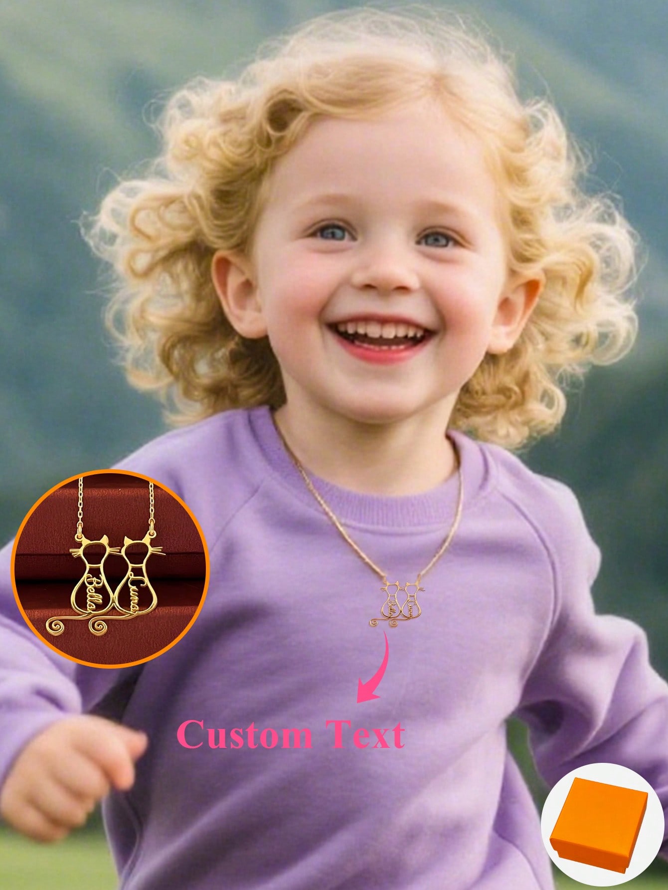 Custom Cat Name Necklace, Three Linked Cats Stainless Steel Jewelry for Pet Lovers