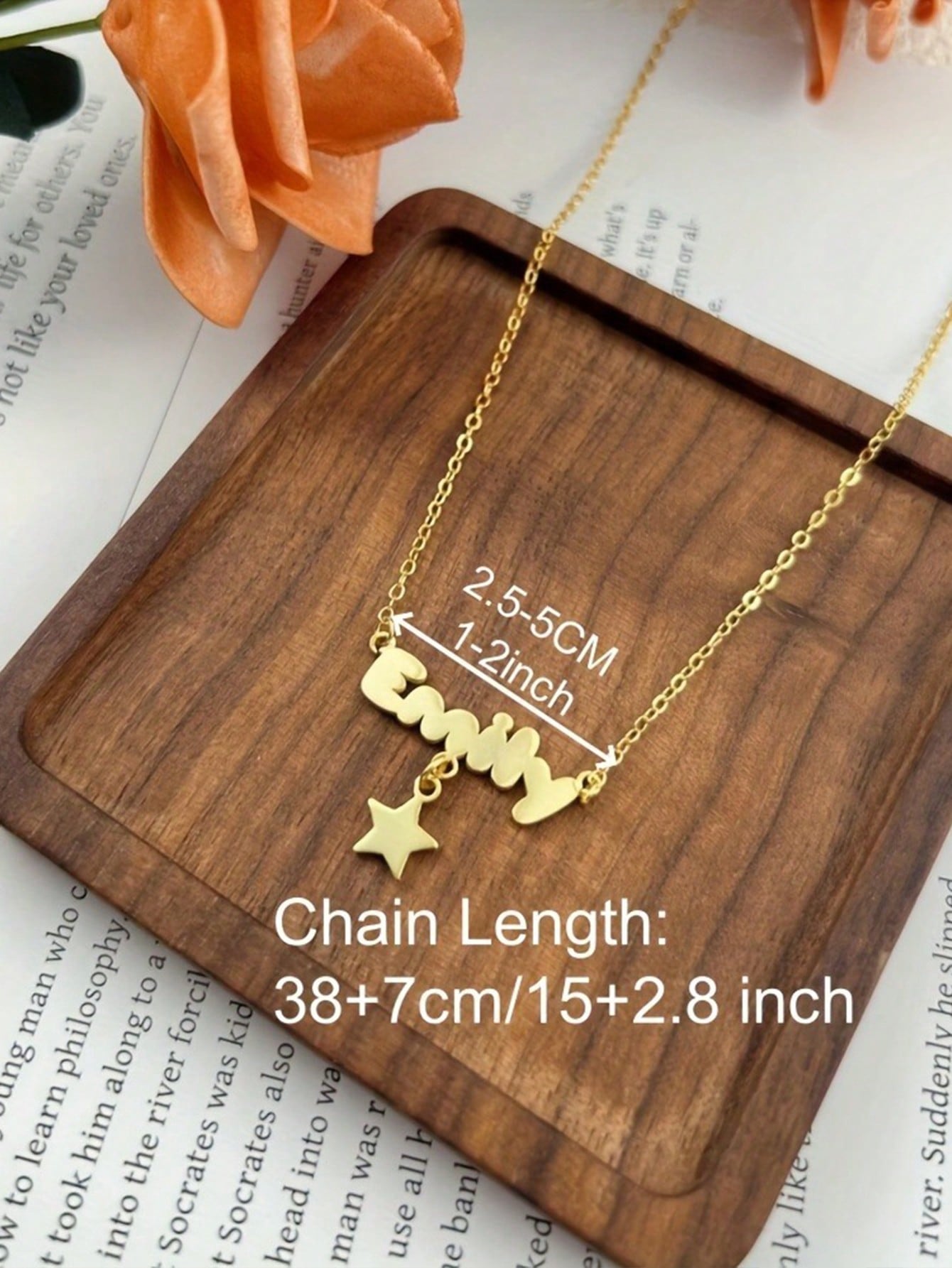 Personalized Name Necklace, Cute Cursive Letter Star Pendant Minimalist Stainless Steel Jewelry