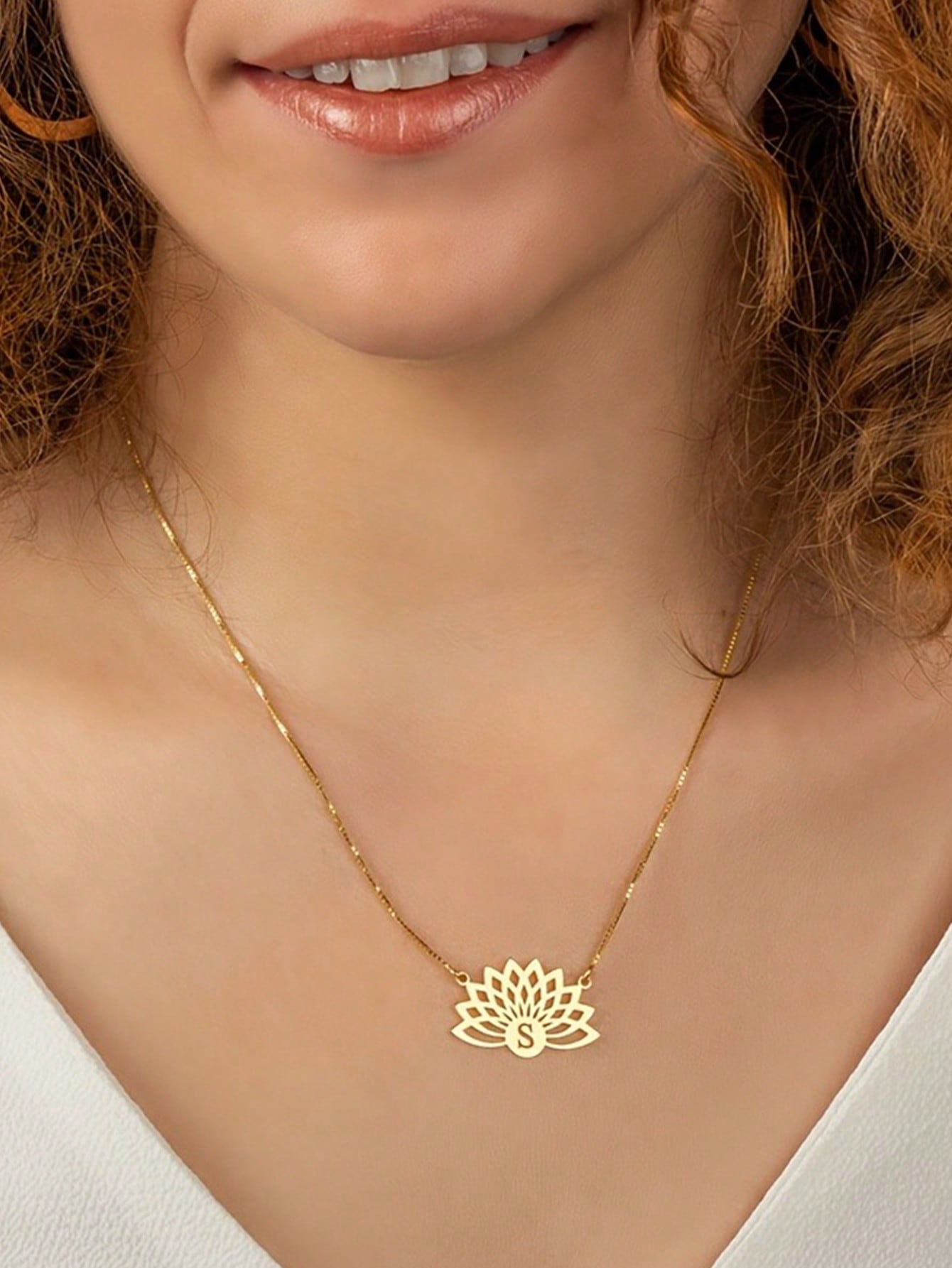 Custom Engraved Boho Lotus Pendant Necklace, 304 Stainless Steel Jewelry Gift for Women