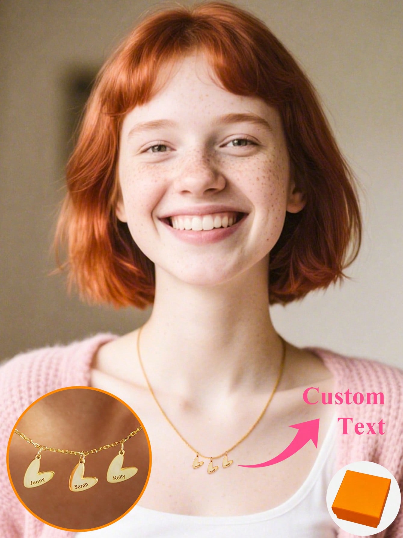 Custom 18K Gold Plated Heart Necklace, 304 Stainless Steel Pendant with 1-3 Engraved Letters for Women