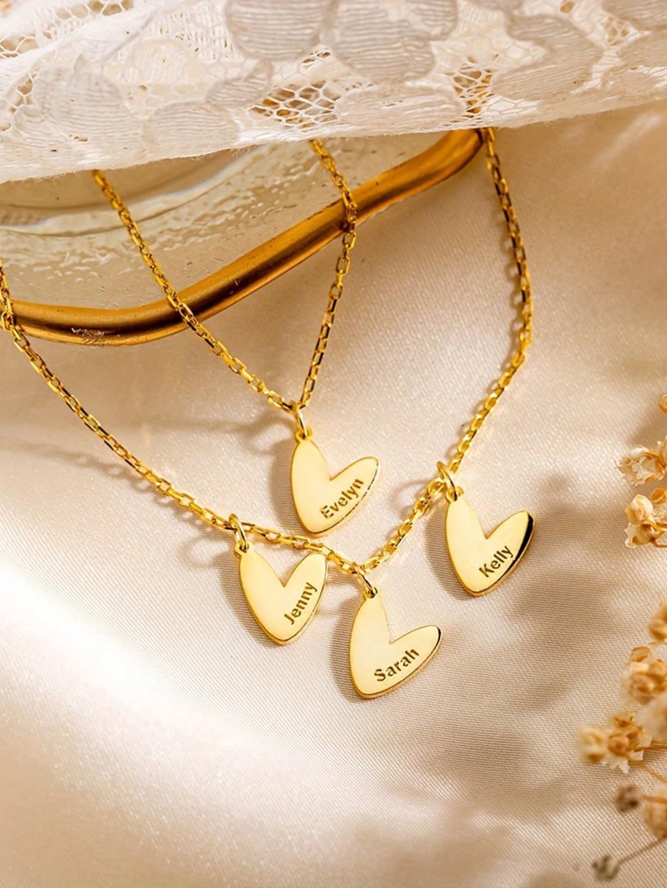Custom 18K Gold Plated Heart Necklace, 304 Stainless Steel Pendant with 1-3 Engraved Letters for Women