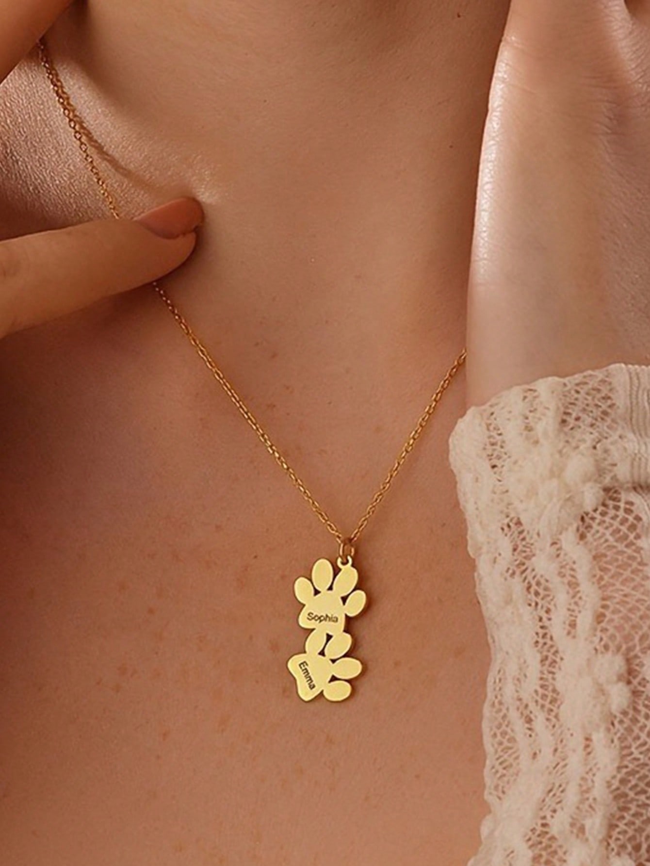 18K Gold Plated Cat Paw Necklace, Custom 1-3 Letters Engraved 304 Stainless Steel Pendant for Women