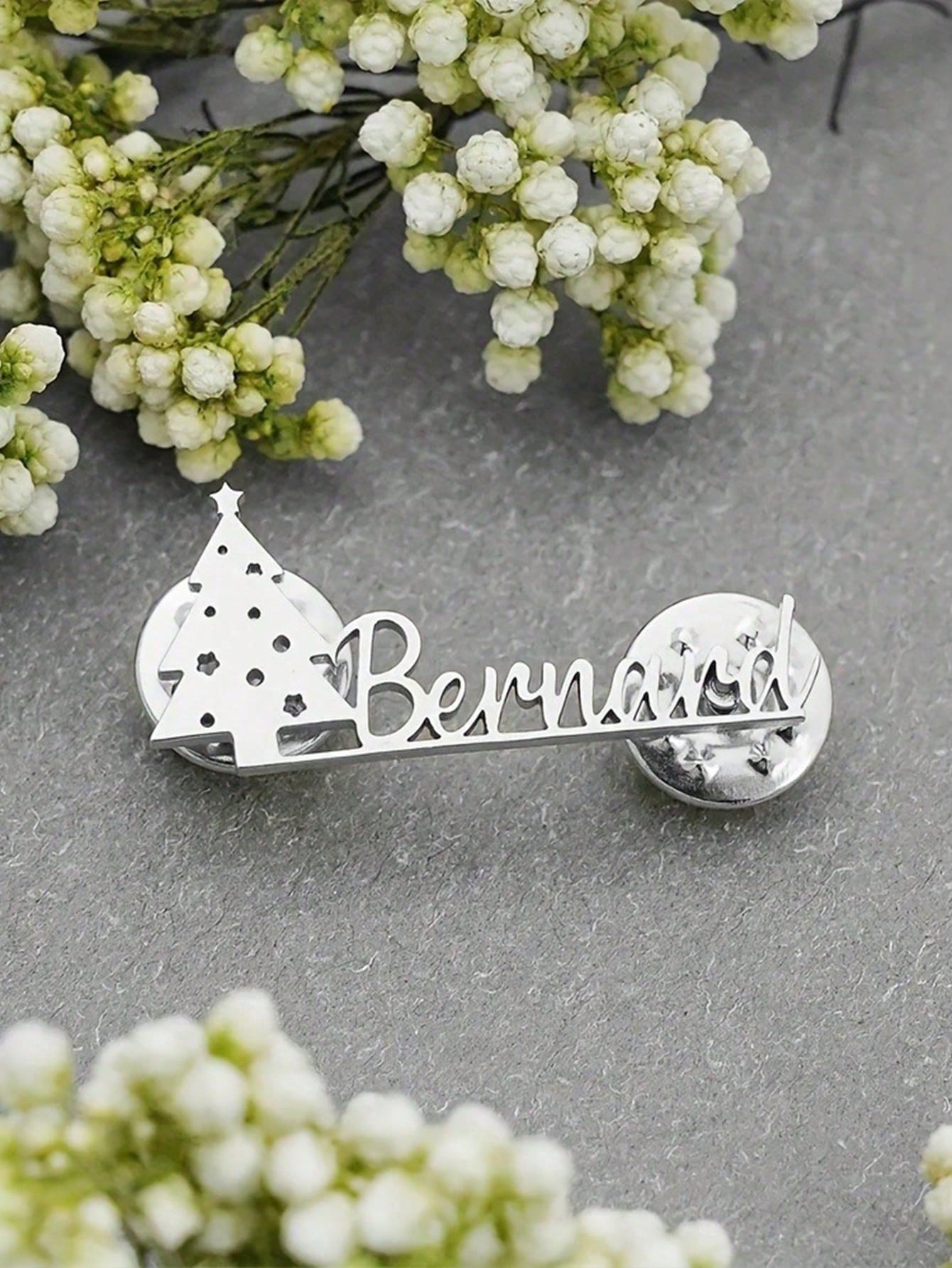 Customizable Cute Christmas Tree Brooch, Gold Stainless Steel Personalized Name Jewelry for Women