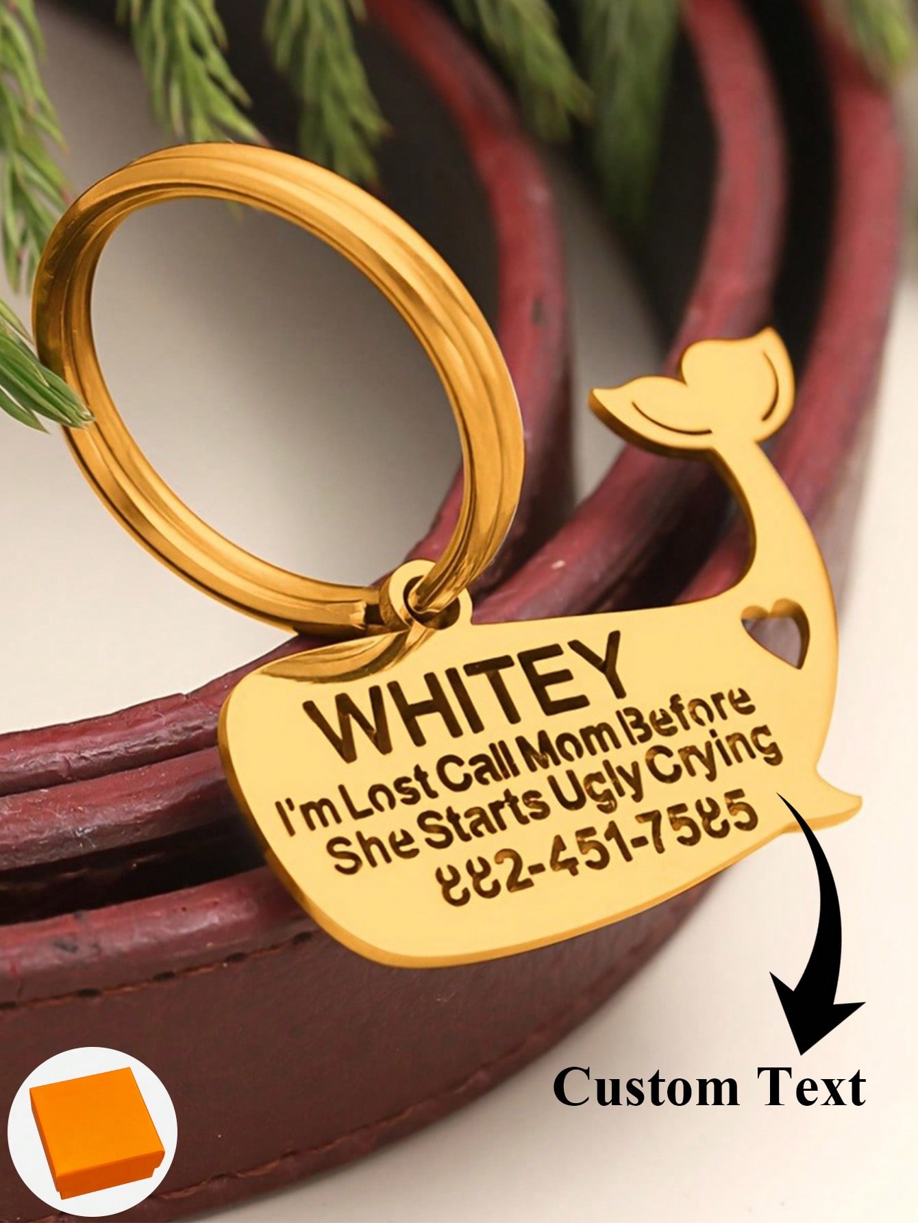 Custom Whale Keychain, Personalized Pet ID Tag Engraved Phone Number Stainless Steel Gift