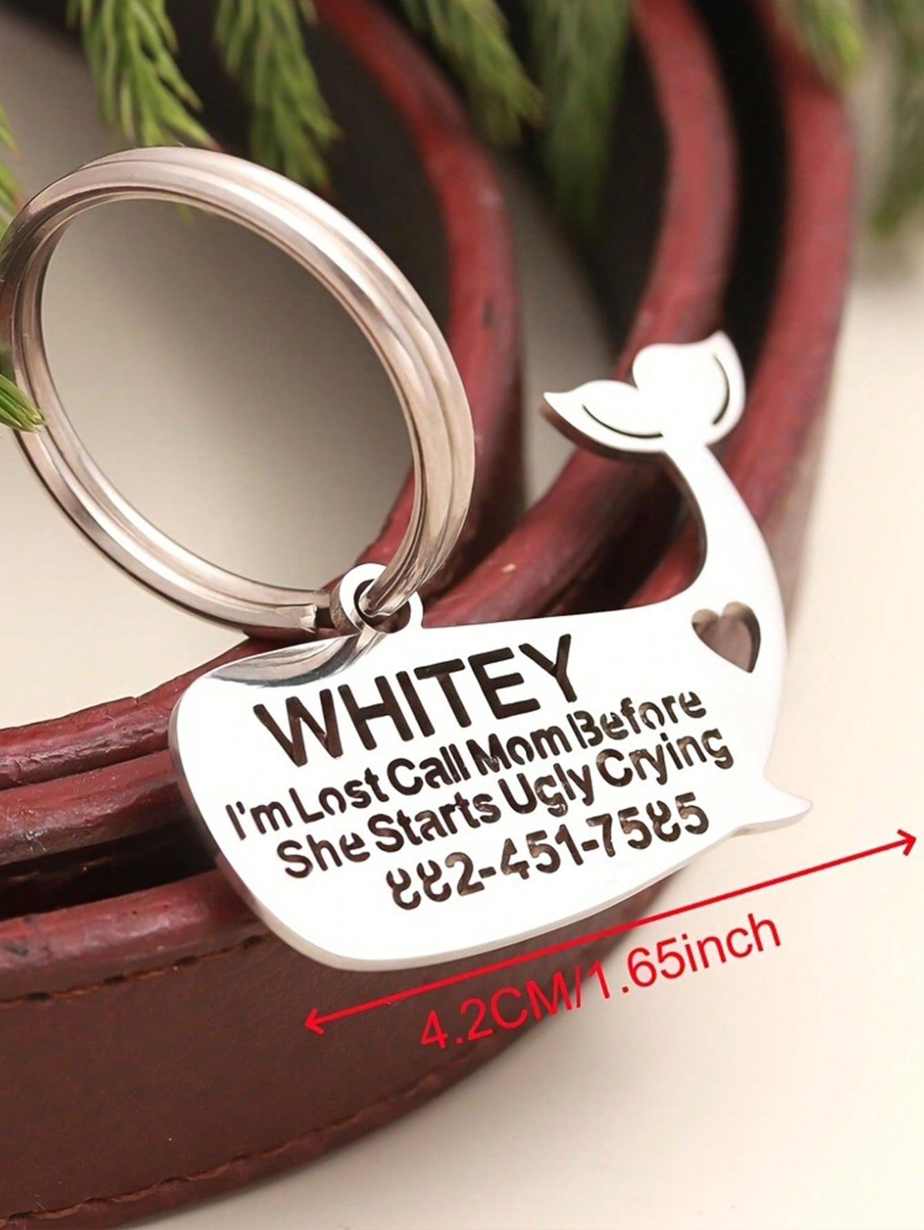 Custom Whale Keychain, Personalized Pet ID Tag Engraved Phone Number Stainless Steel Gift