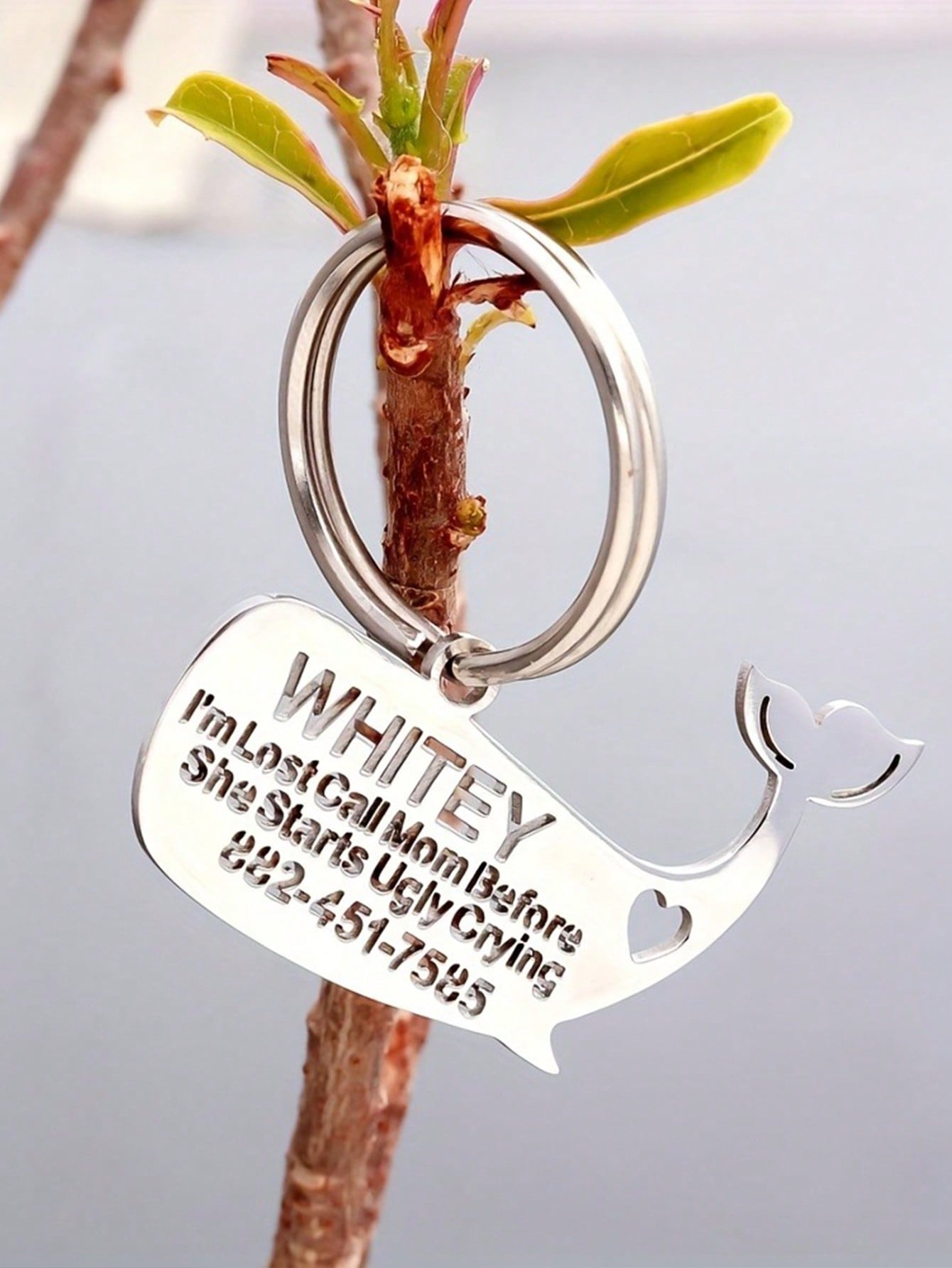 Custom Whale Keychain, Personalized Pet ID Tag Engraved Phone Number Stainless Steel Gift