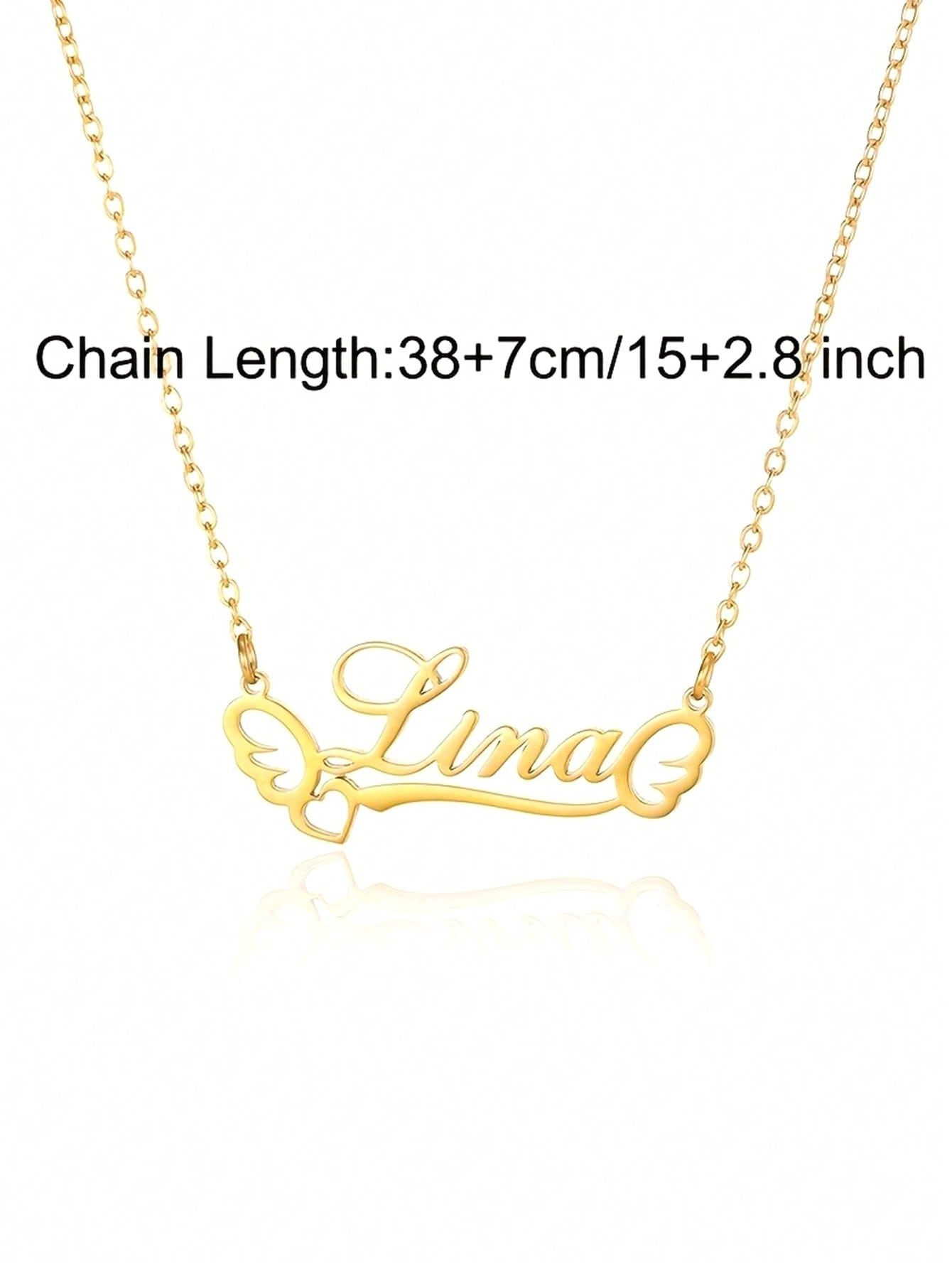 Personalized Stainless Steel Wing Name Necklace with Elegant Heart Ribbon Pendant for Women