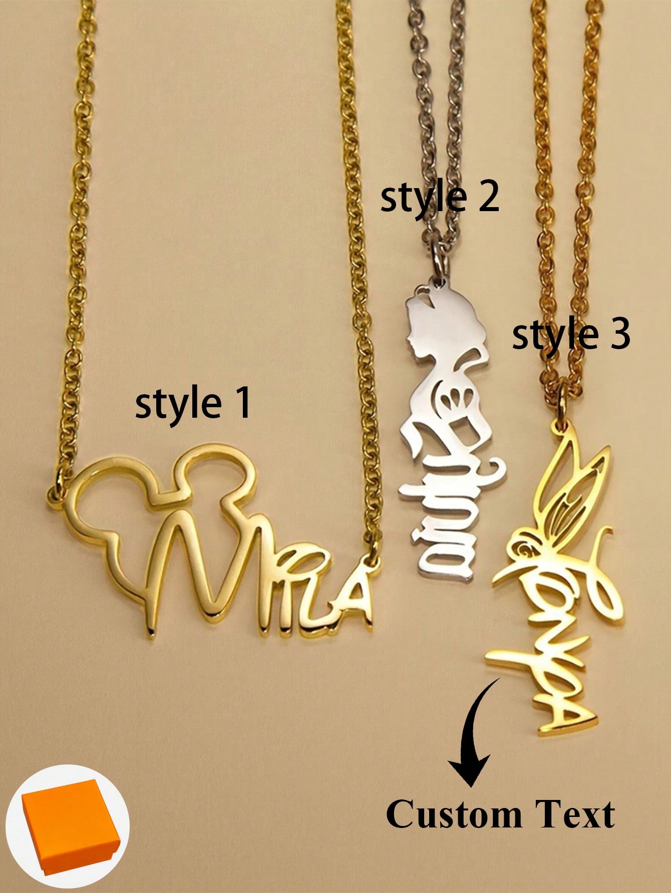 Custom Name Necklace, 18K Gold Plated Stainless Steel Cute Cartoon Character Jewelry for Women