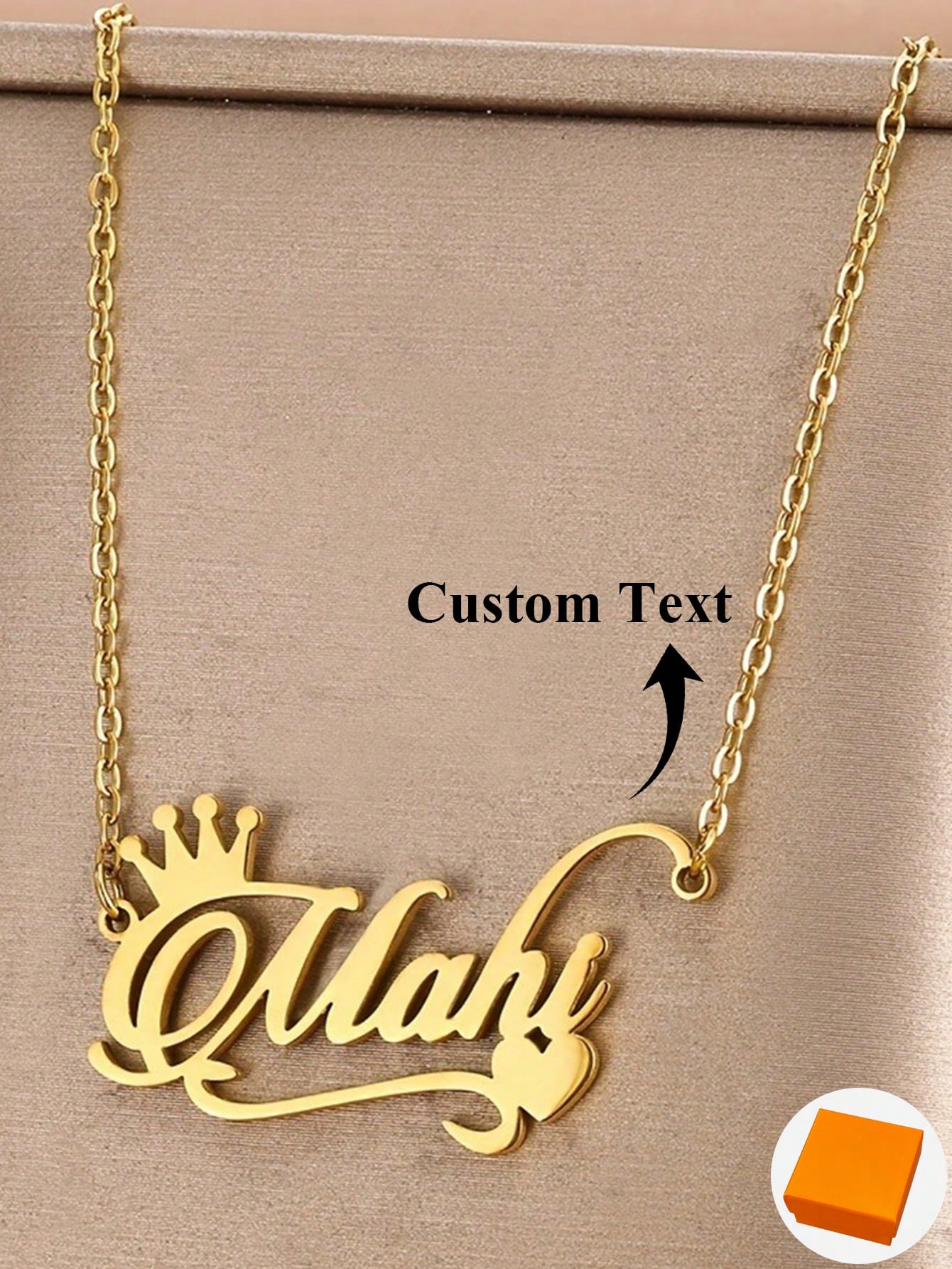 Exquisite Personalized Crown Name Necklace, Heart Ribbon 18K Gold Plated Stainless Steel Jewelry for Women