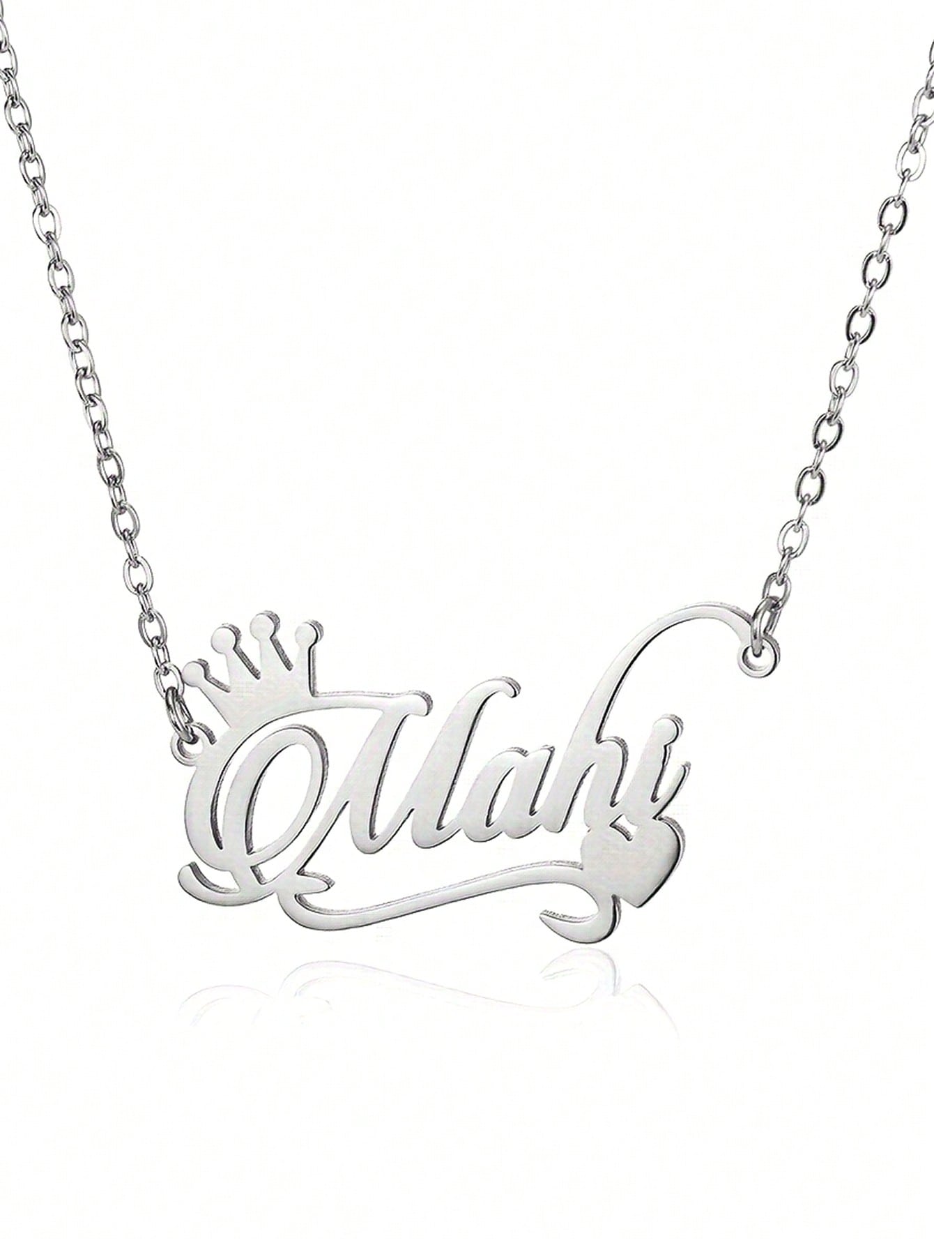 Exquisite Personalized Crown Name Necklace, Heart Ribbon 18K Gold Plated Stainless Steel Jewelry for Women