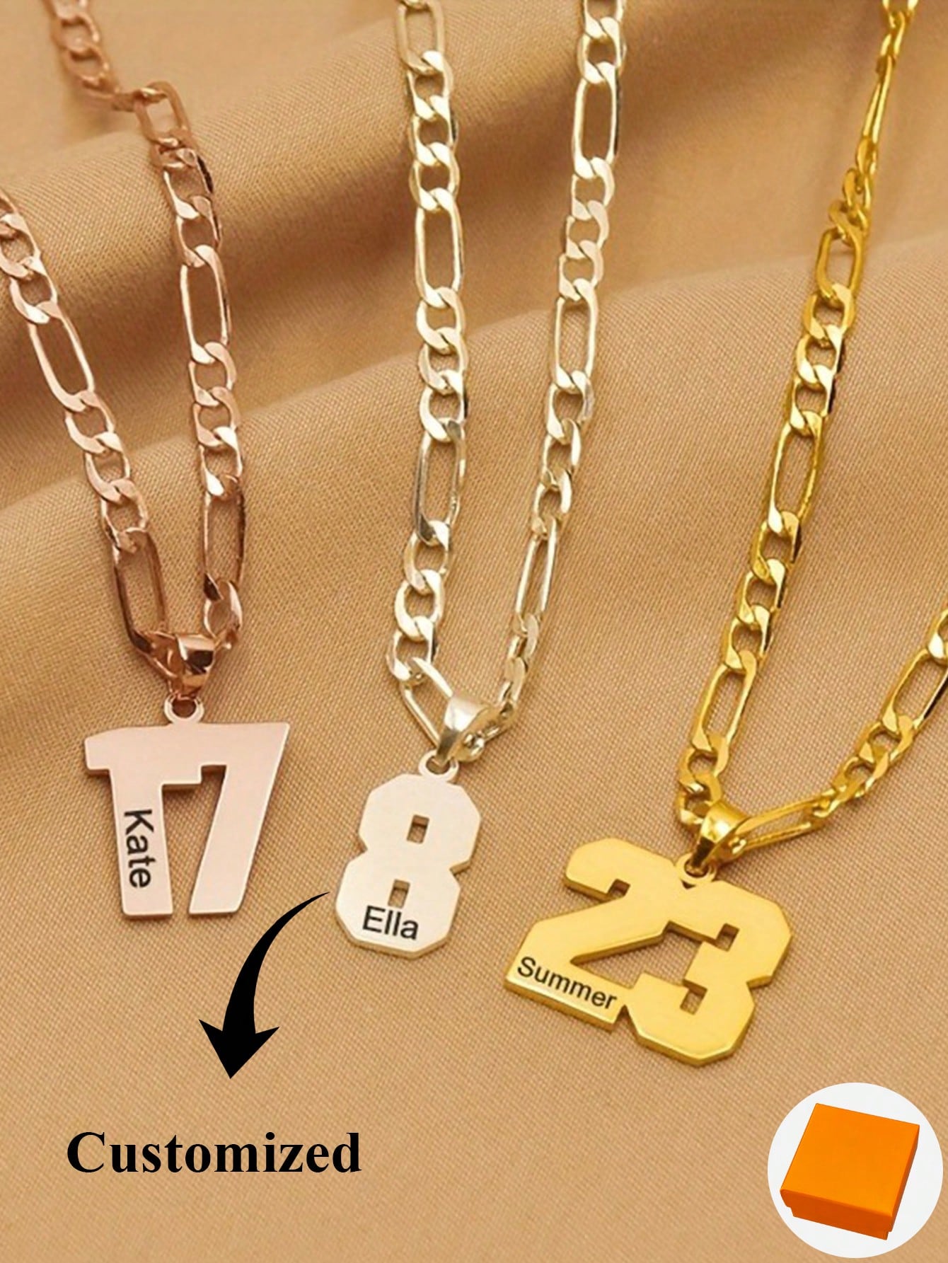 Women's Personalized No.23 Pendant Necklace, Gold Stainless Steel Engraved Bohemian Sports Jewelry