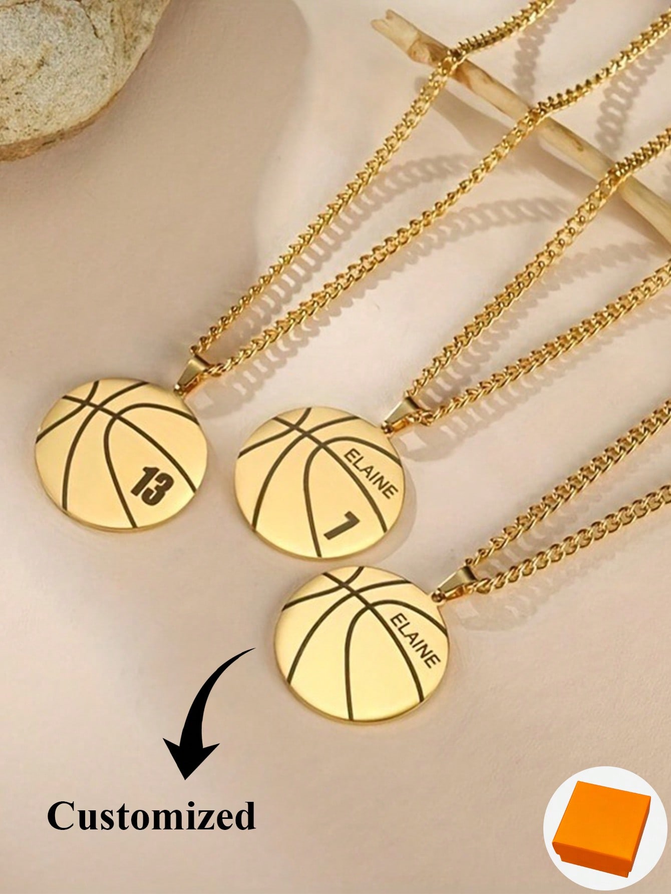 18K Gold Plated Custom Basketball Pendant Necklace, Personalized Name & Number Sports Jewelry