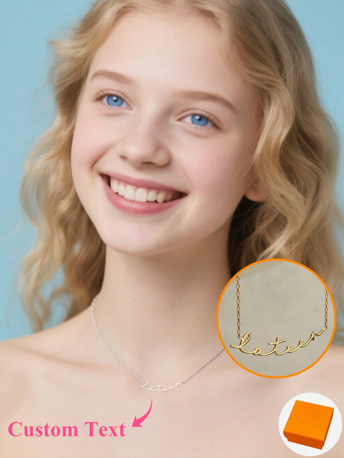 Personalized Curved Name Necklace, Stainless Steel Elegant Cursive Pendant for Women