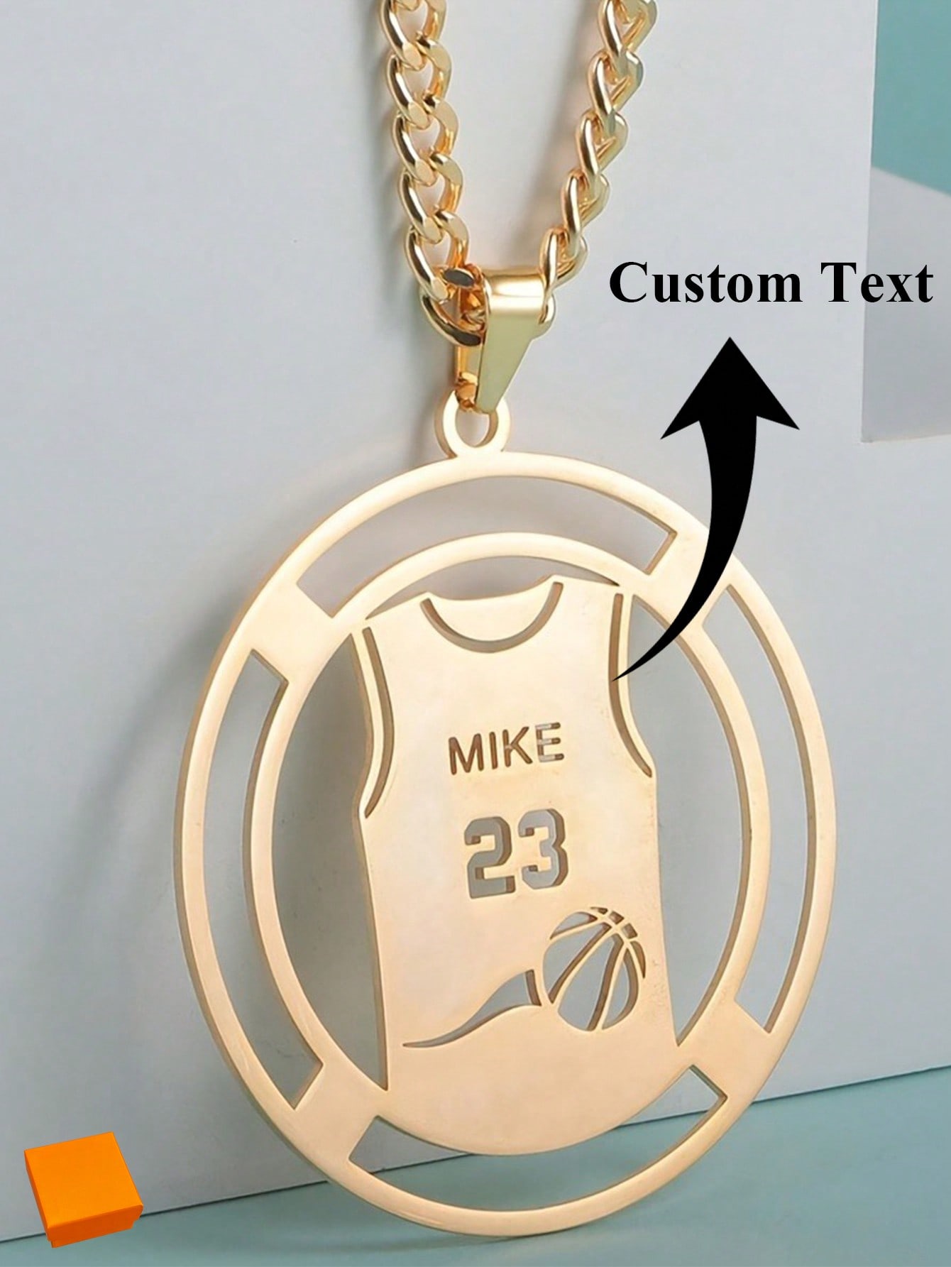 18K Gold Plated Stainless Steel Men Basketball Jersey Necklace, Custom Name Number Hollow Pendant