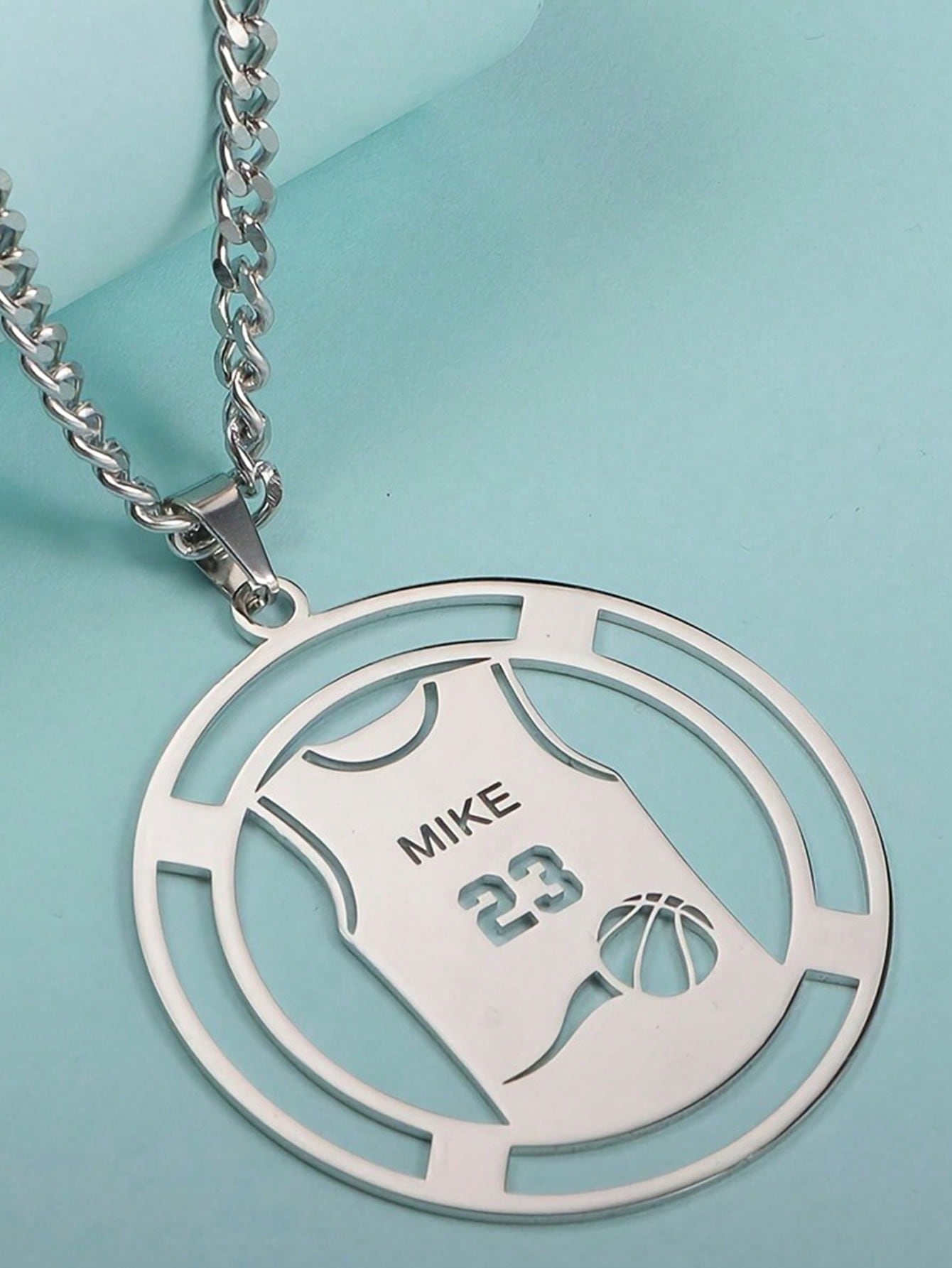 18K Gold Plated Stainless Steel Men Basketball Jersey Necklace, Custom Name Number Hollow Pendant