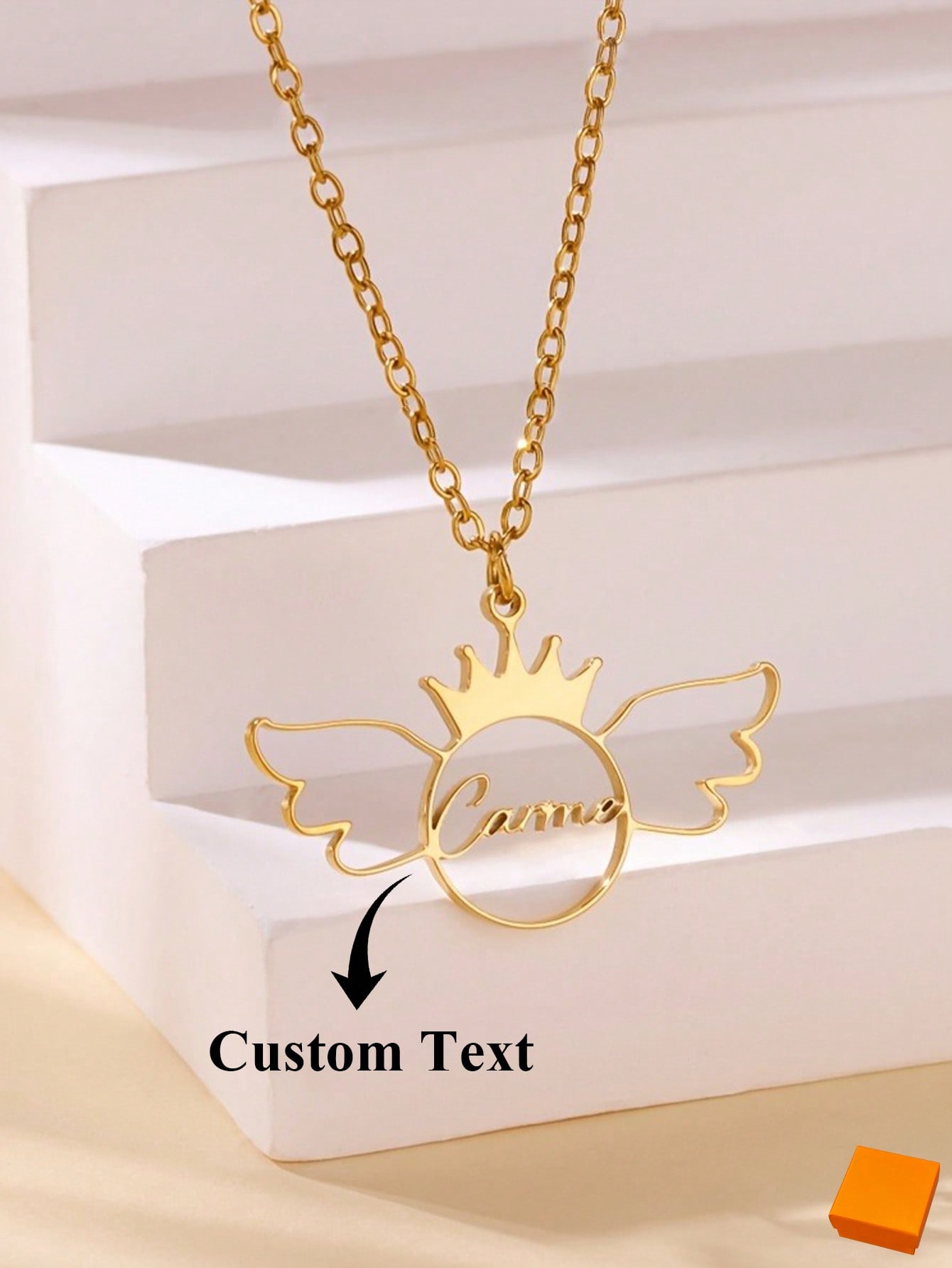 Custom Stainless Steel Heart Necklace With Crown & Wing, Boho Engraved Name Jewelry for Women