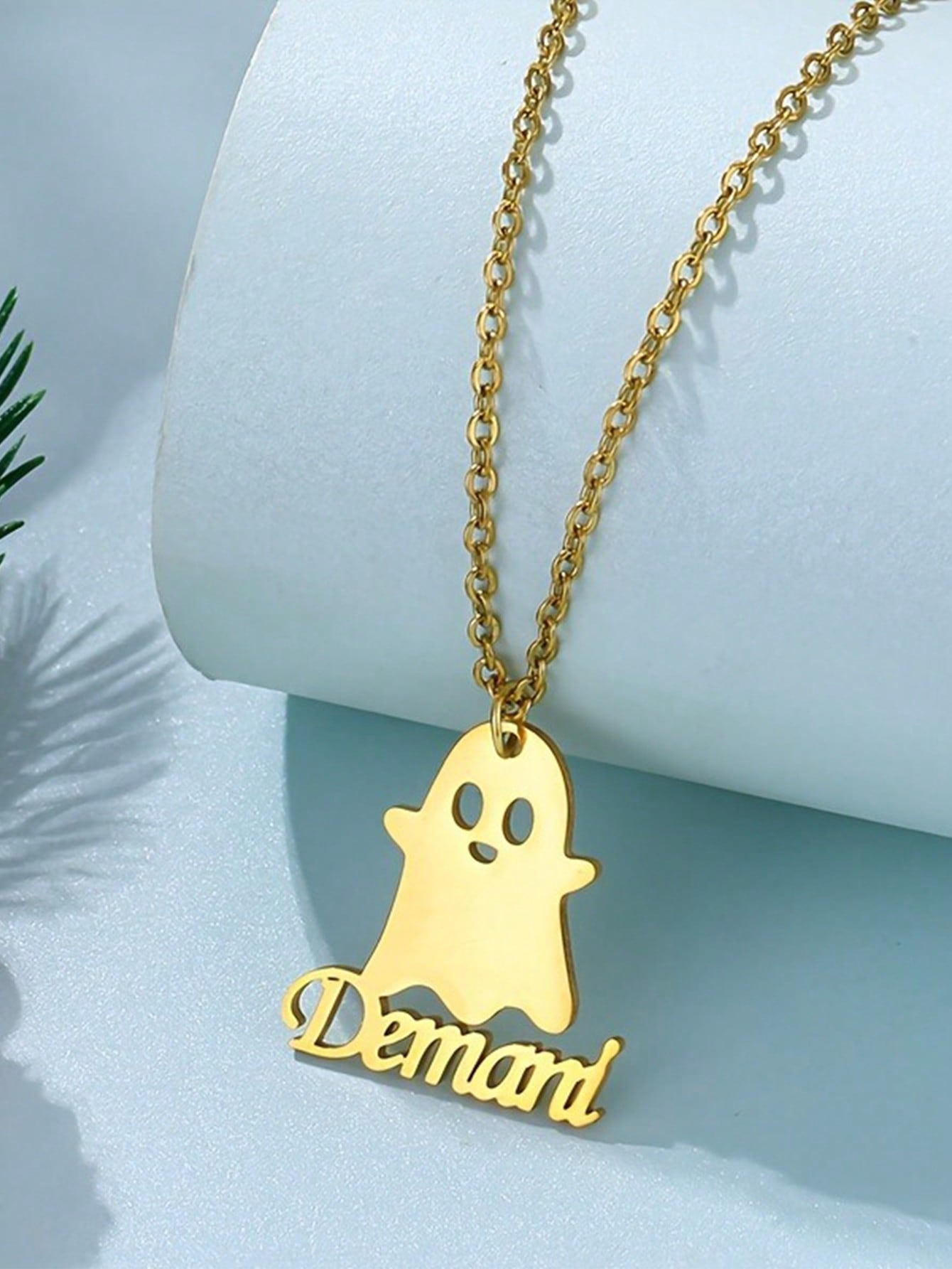 Custom Name Necklace & Earring Set, Stainless Steel Ghost Tag Pendant Halloween Jewelry Gift