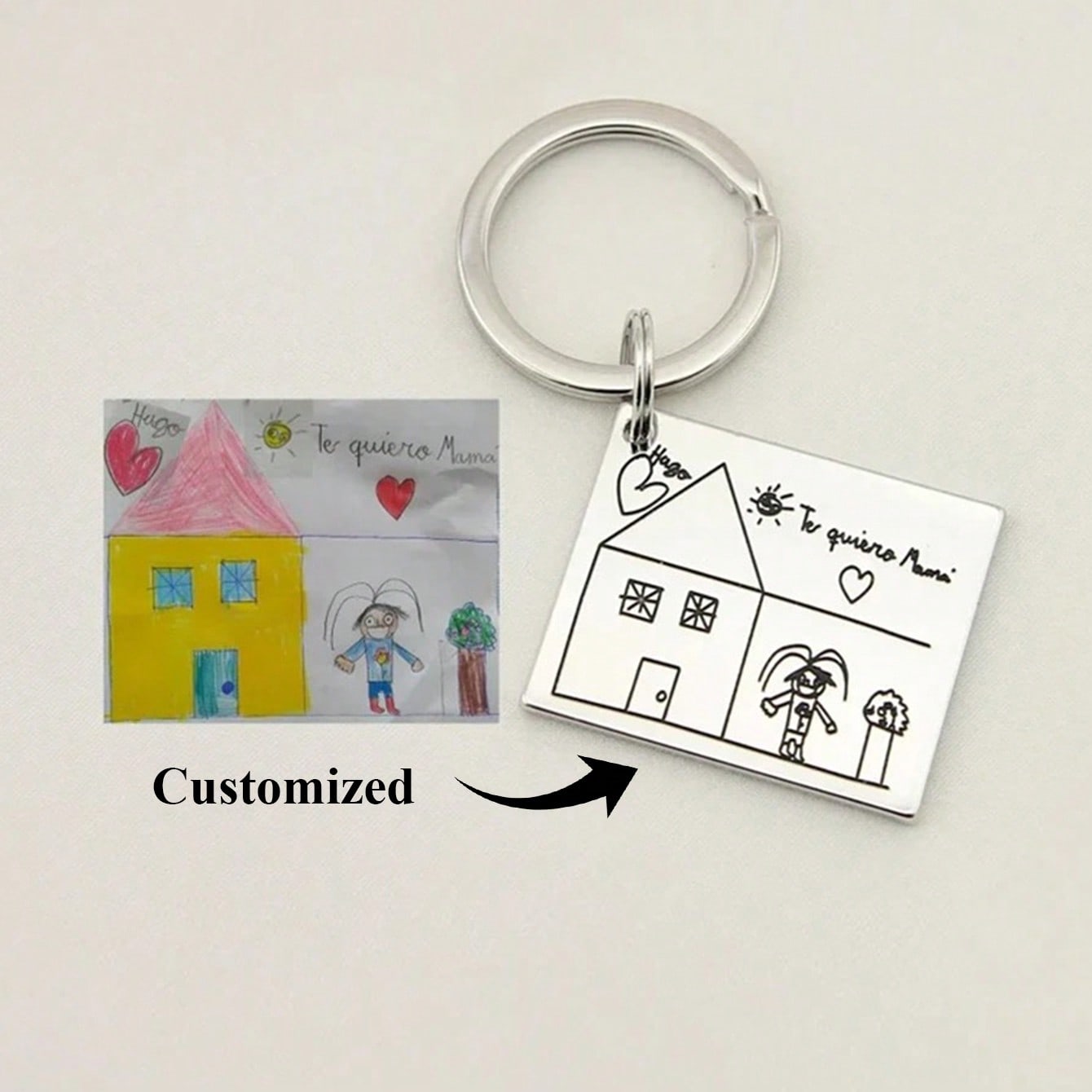 Exquisite Custom Kids Cartoon Hollow Pendant Keychain, Stainless Steel Photo Logo Keychain Gift