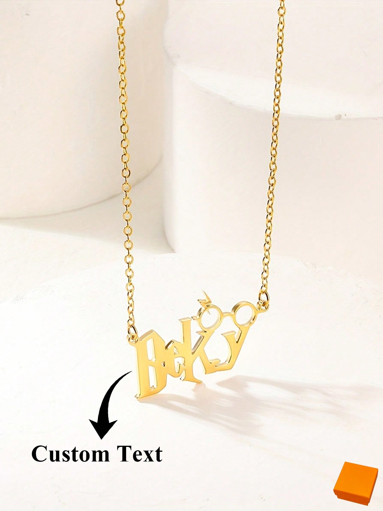 Custom Name Glasses Necklace, Punk Gothic Letter Pendant 201 Stainless Steel Jewelry for Girls