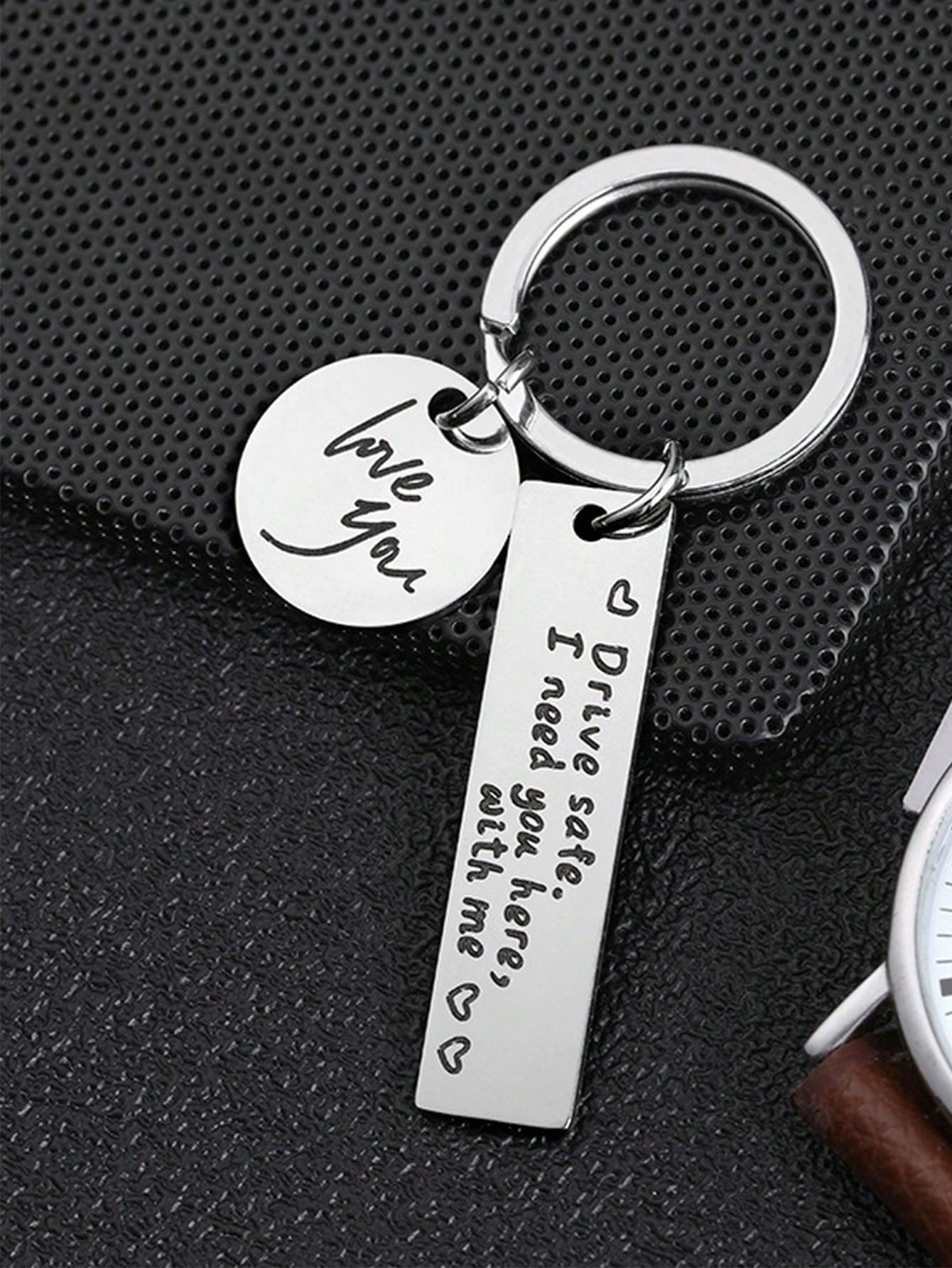Hot Sale Personalized Couple Keychain, Drive Safe Black Stainless Steel Engraved Key Ring