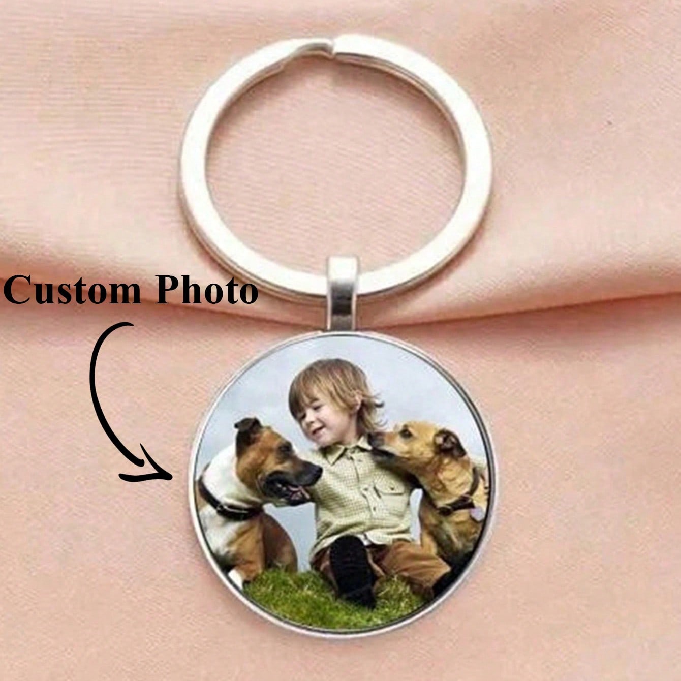 Personalized Photo Glass Keychain Custom Picture Letter Pendant for Kids Adults Gift
